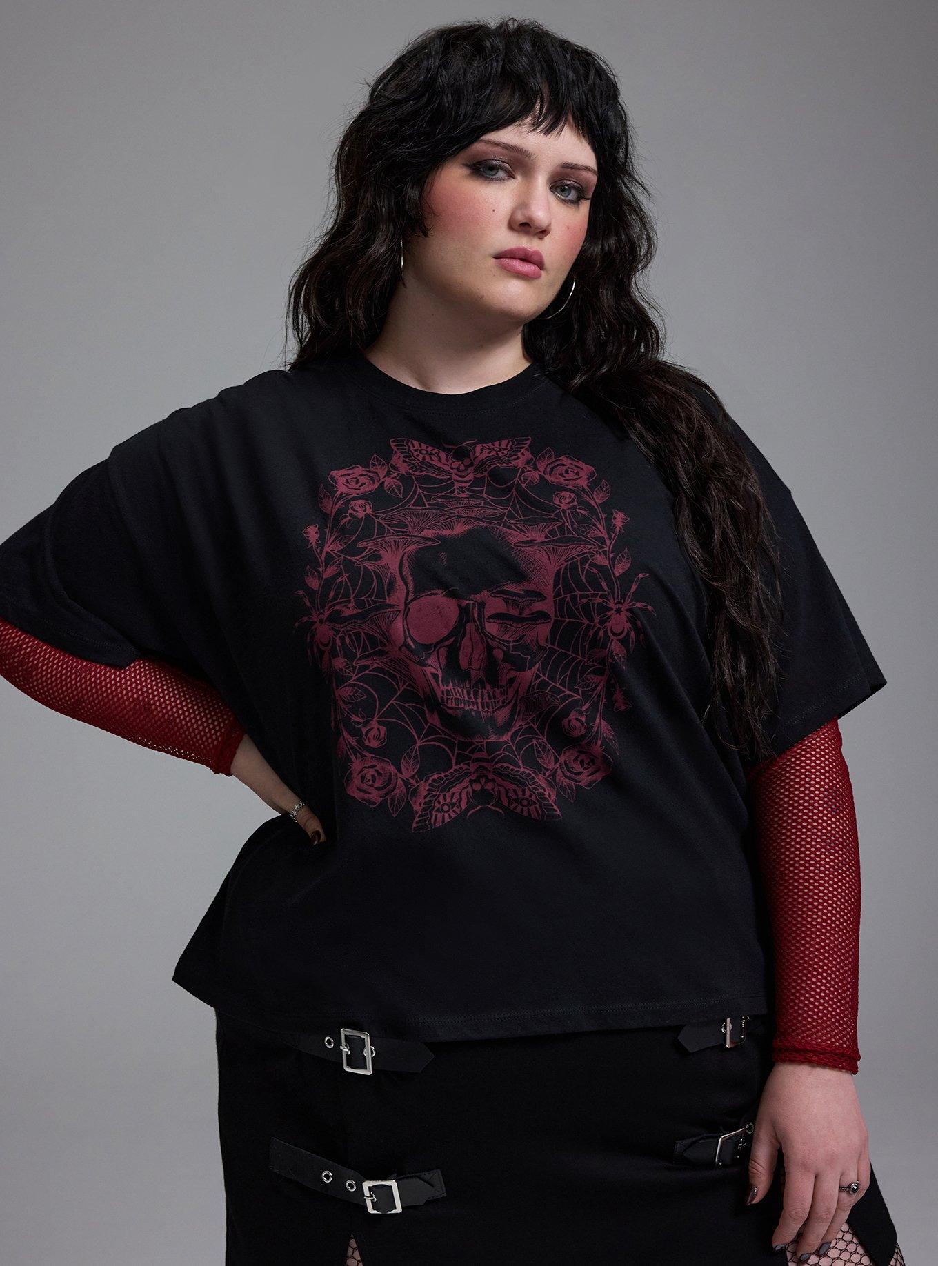 Nightfall Heritage Jersey Crop Tee, MUSHROOM SKULL DEEP BLACK, alternate