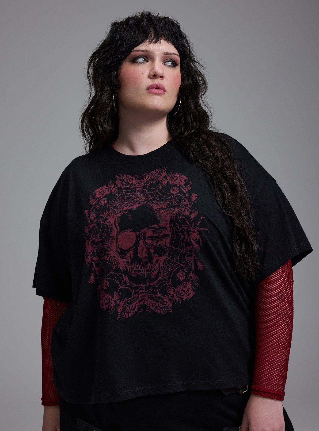 Nightfall Heritage Jersey Crop Tee, MUSHROOM SKULL DEEP BLACK, alternate