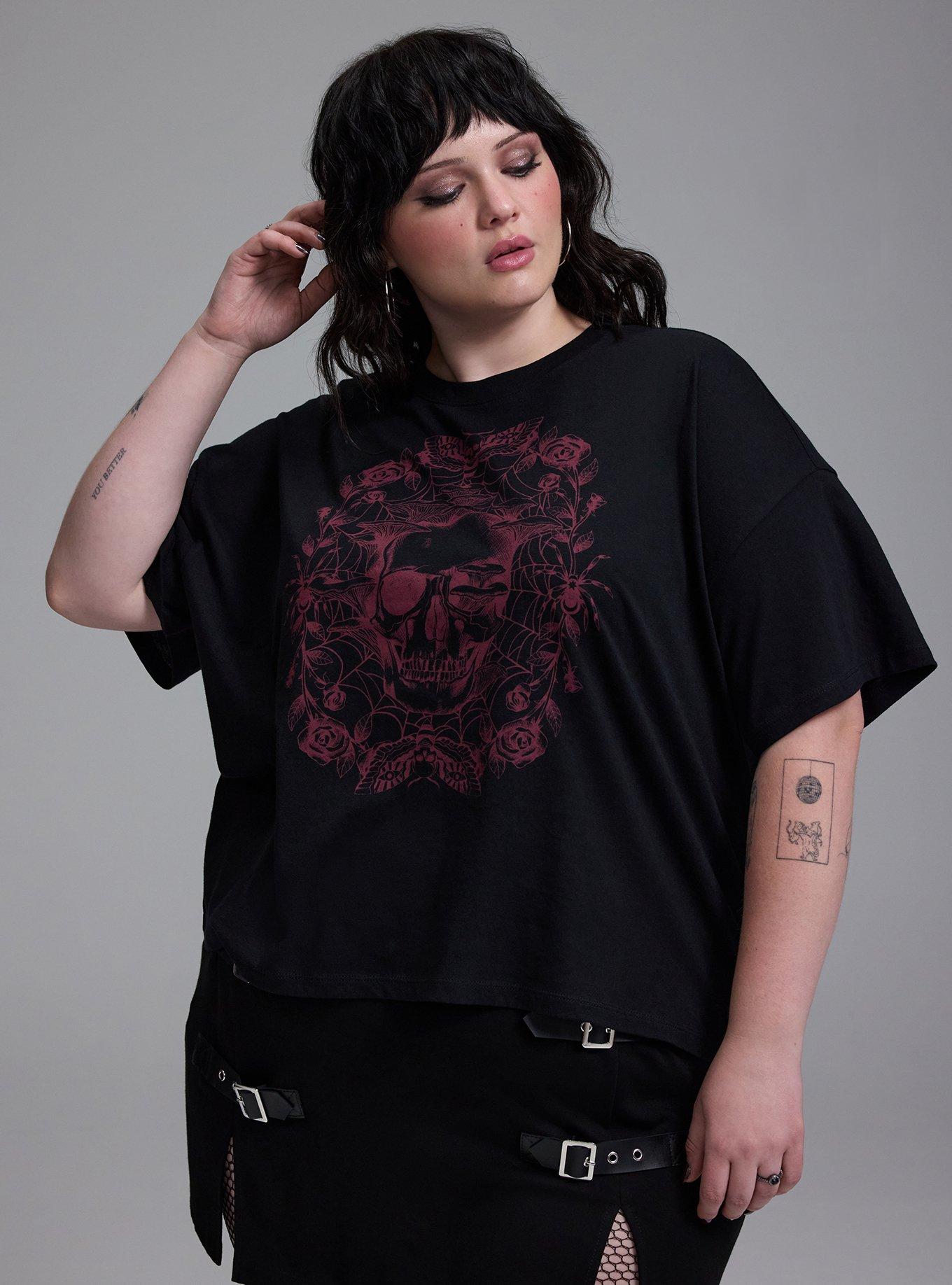 Nightfall Heritage Jersey Crop Tee, MUSHROOM SKULL DEEP BLACK, hi-res