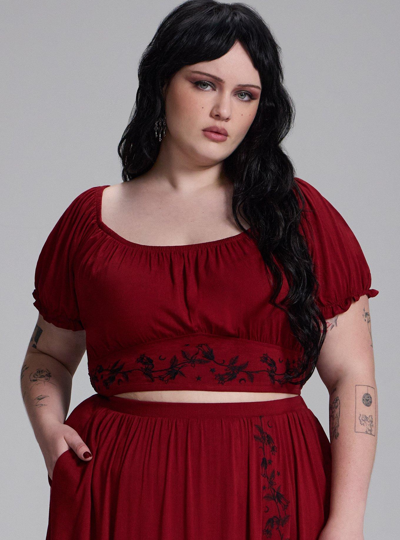 Nightfall Embroidered Crop Top, Sun Dried Tomato, hi-res