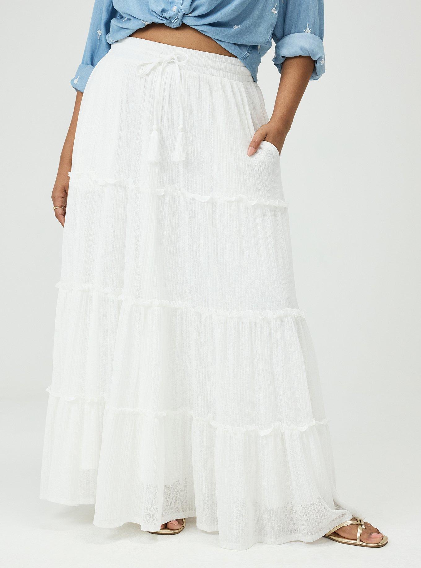 Tiered Drawstring Maxi Skirt, BLANC DE BLANC, alternate