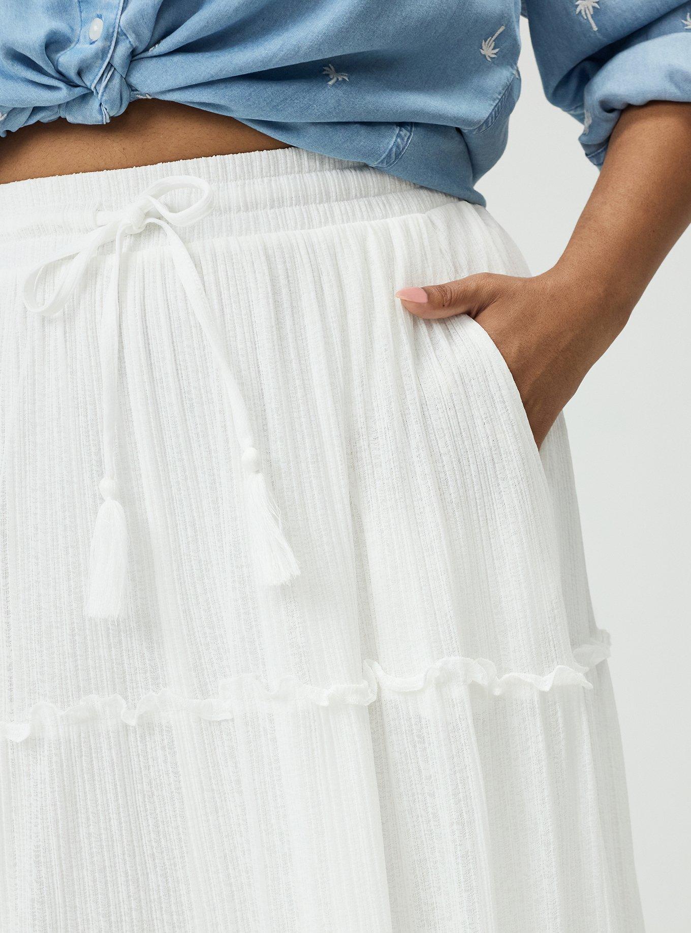 Tiered Drawstring Maxi Skirt, BLANC DE BLANC, alternate