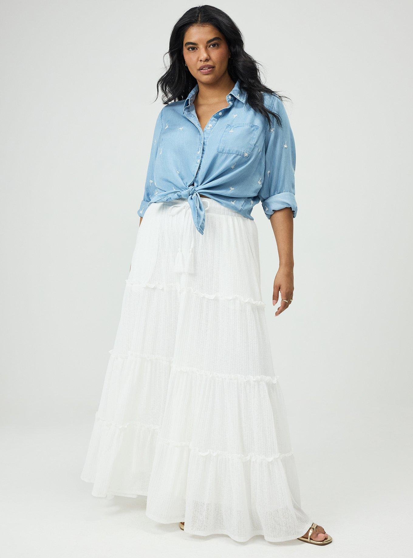 Tiered Drawstring Maxi Skirt, BLANC DE BLANC, alternate