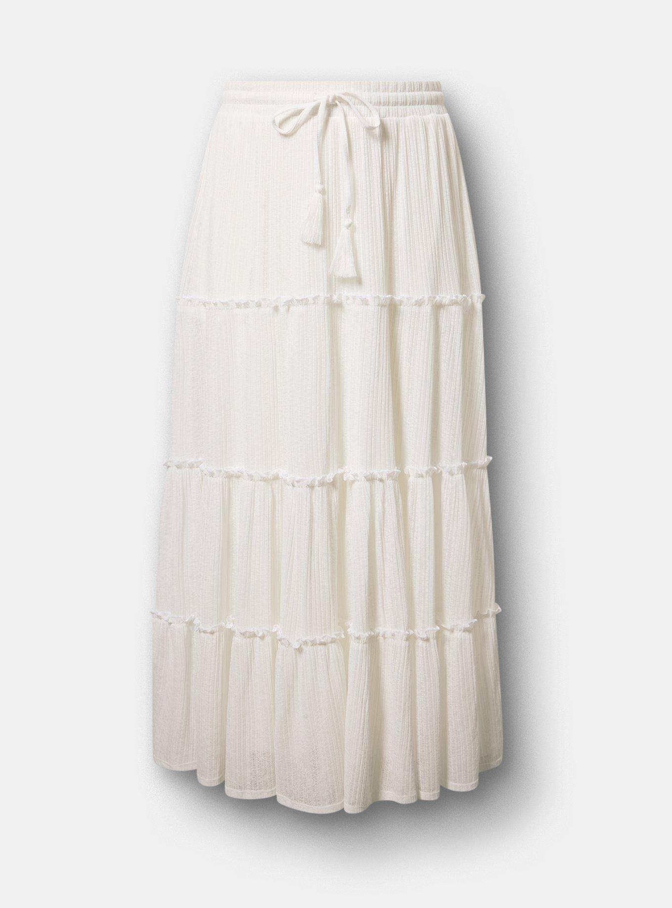 Tiered Drawstring Maxi Skirt, BLANC DE BLANC, hi-res