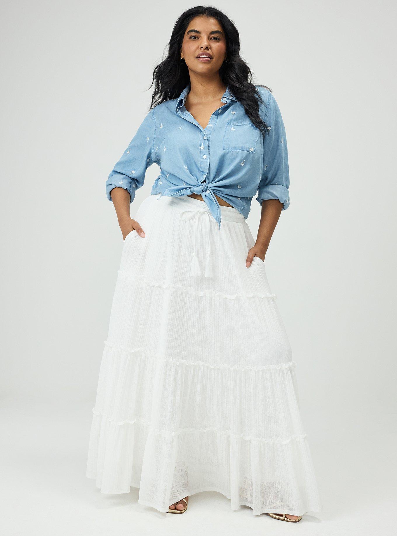 Tiered Drawstring Maxi Skirt, BLANC DE BLANC, hi-res