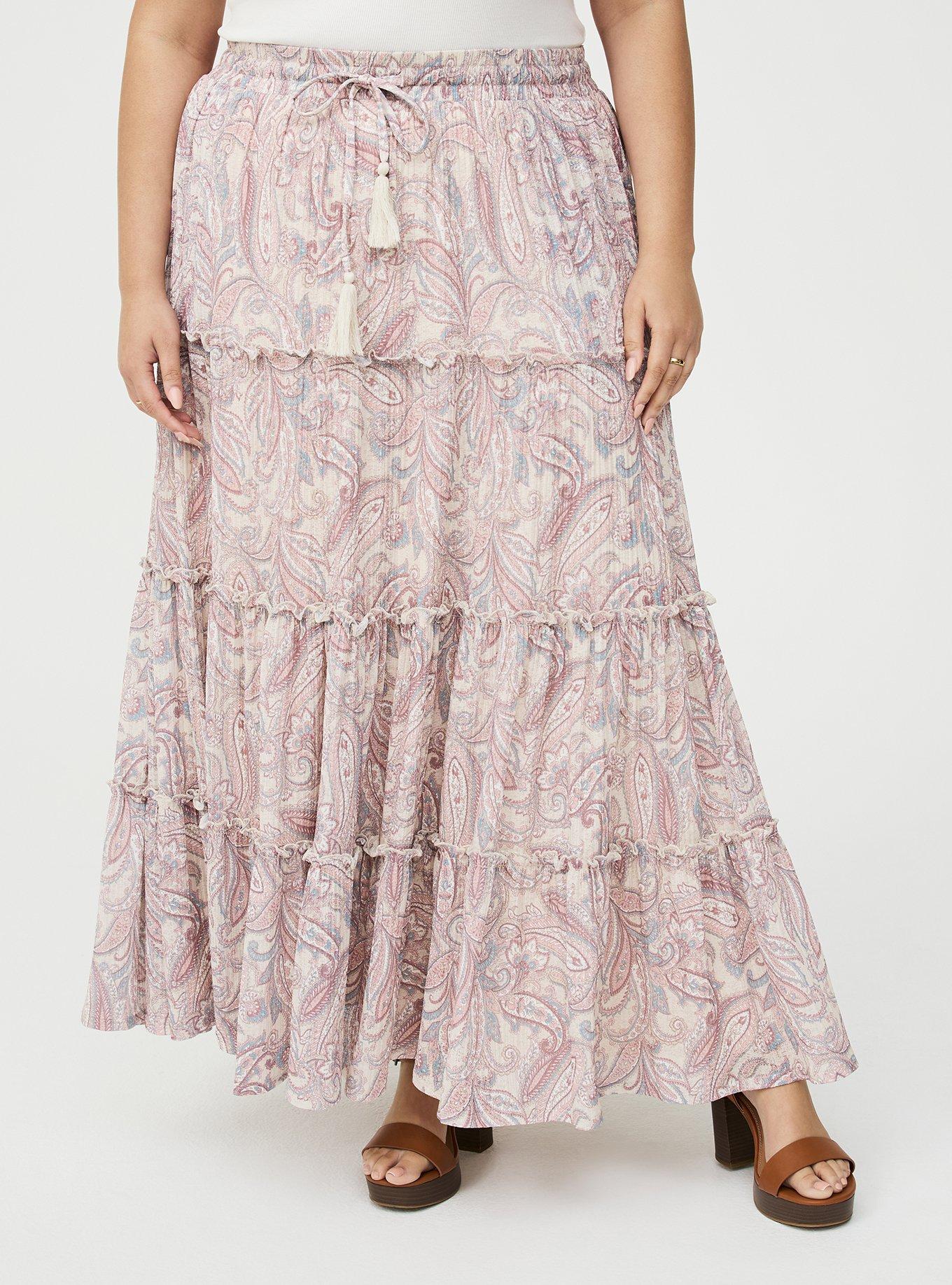 Tiered Drawstring Skirt, FRENCH PAISLEY TAN, alternate