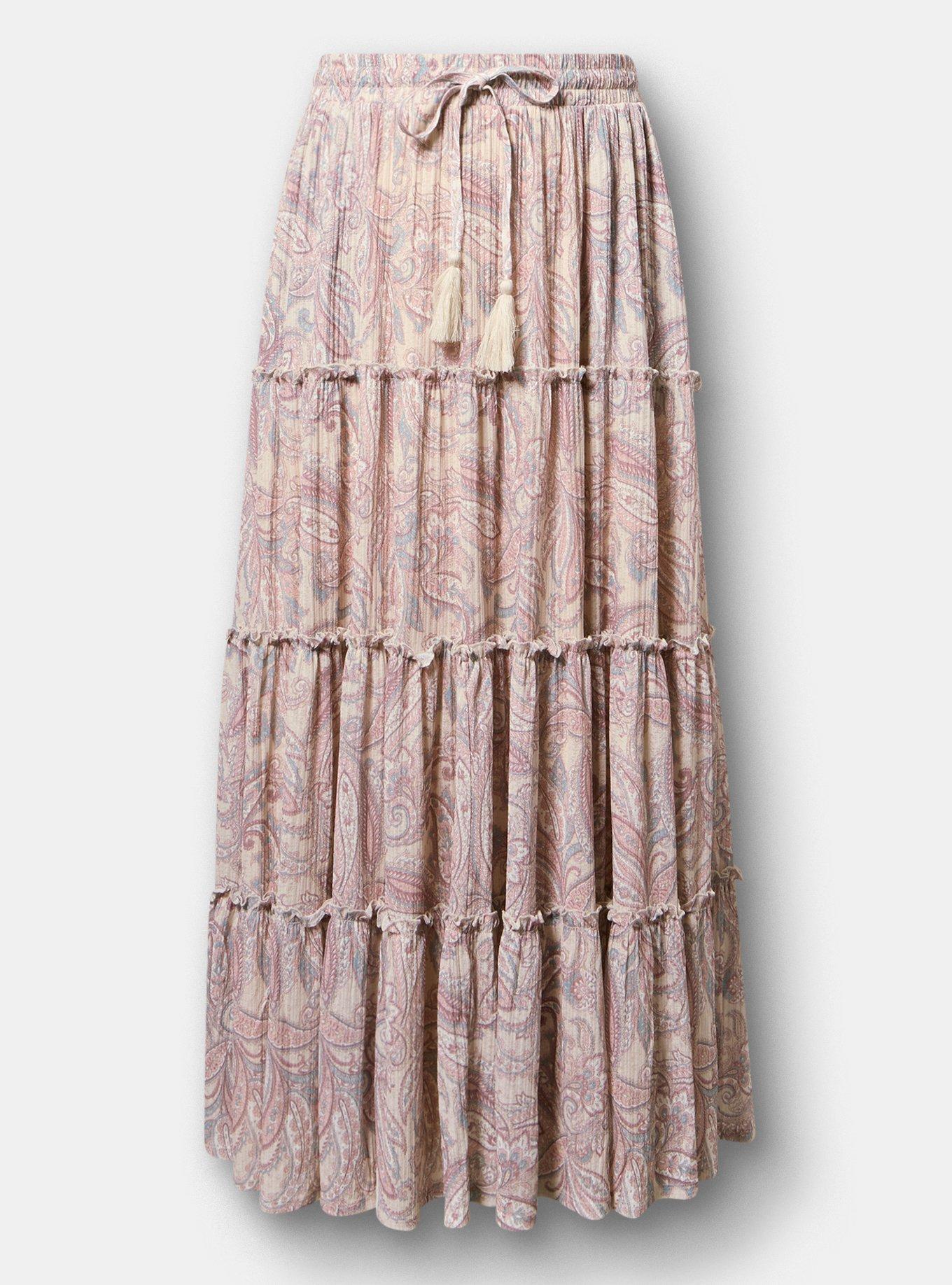Tiered Drawstring Skirt, FRENCH PAISLEY TAN, hi-res