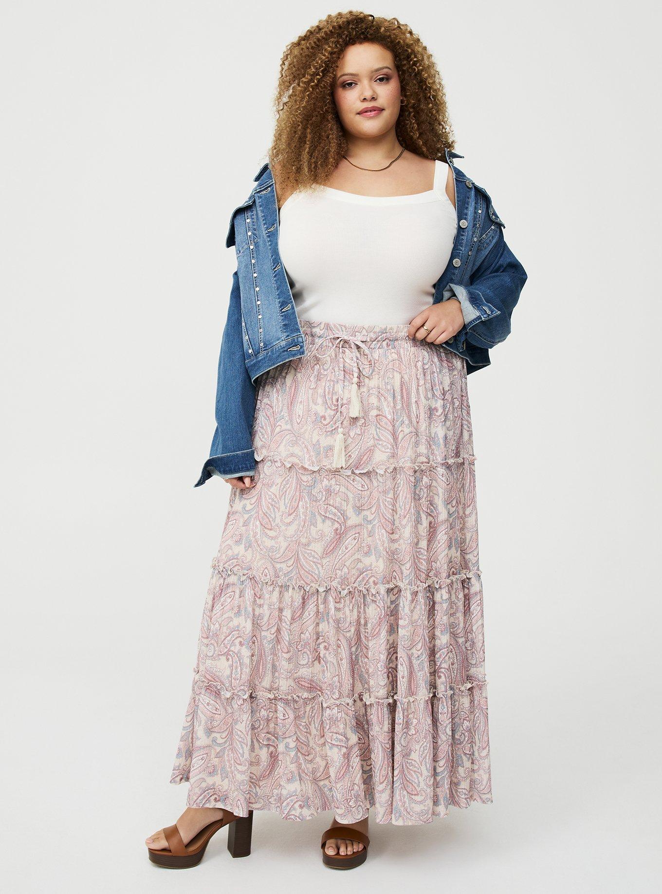 Tiered Drawstring Skirt, FRENCH PAISLEY TAN, hi-res