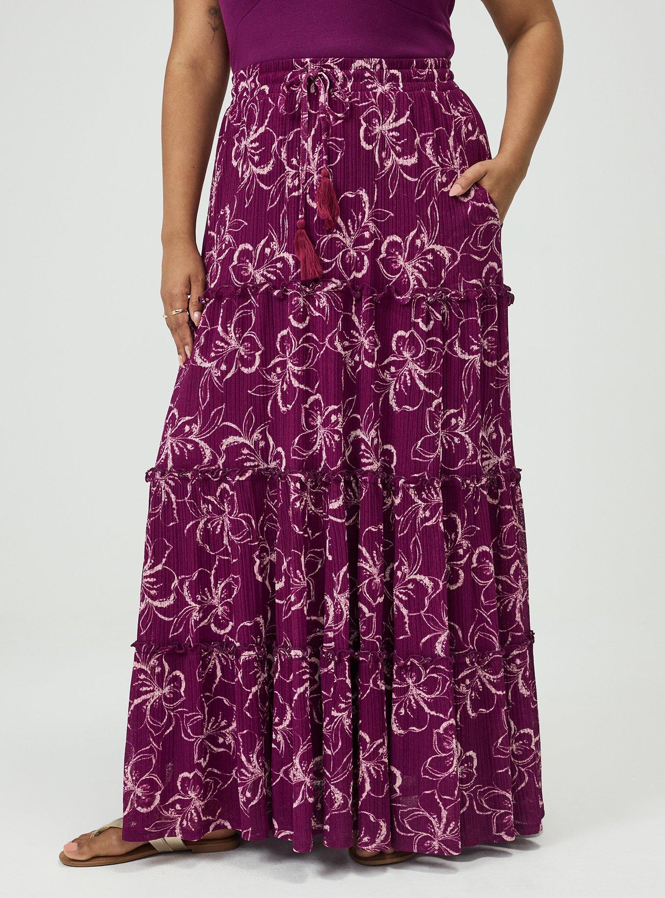 Tiered Drawstring Maxi Skirt, TIKI TROPICAL PLUM, alternate