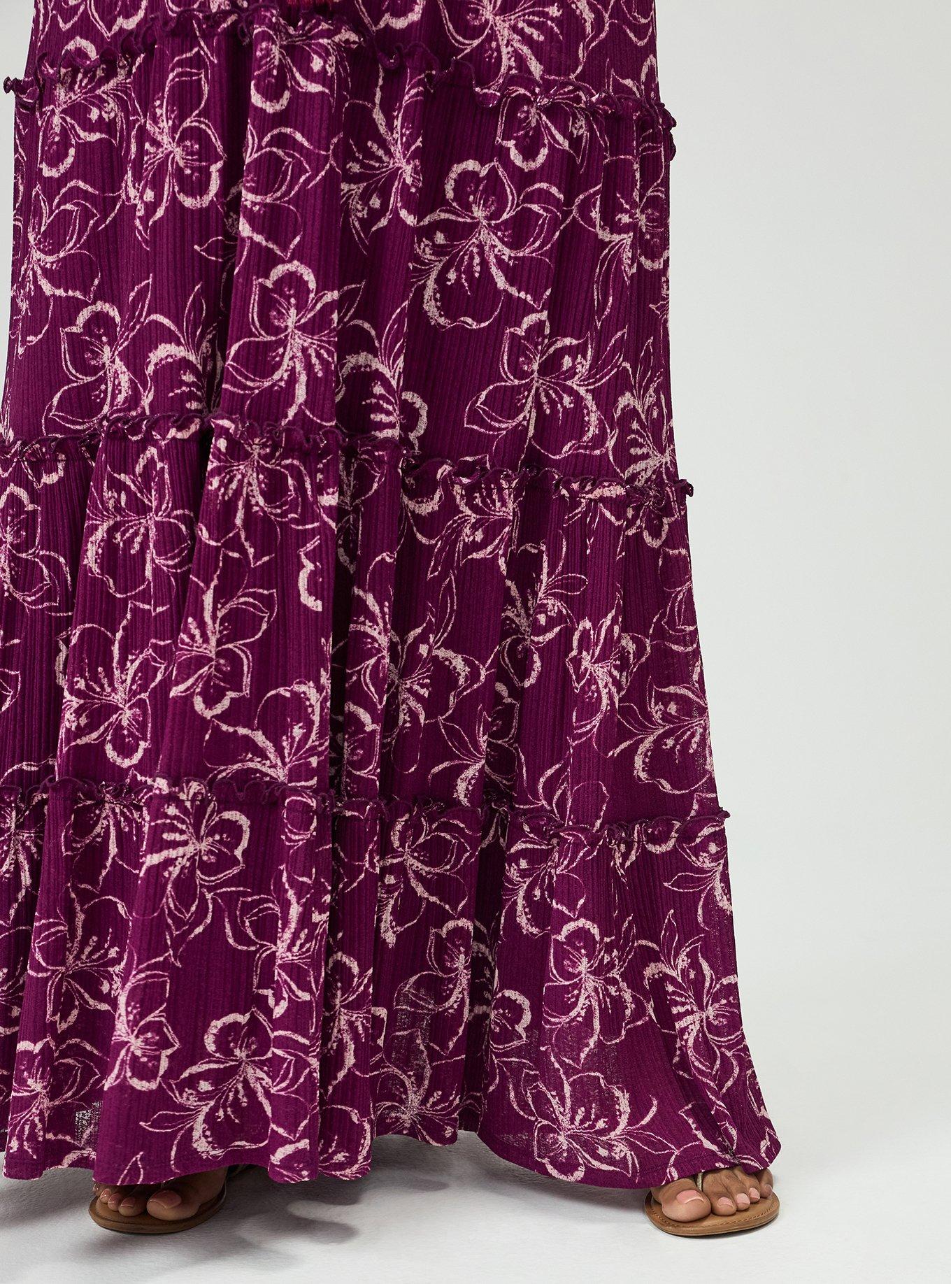 Tiered Drawstring Maxi Skirt, TIKI TROPICAL PLUM, alternate