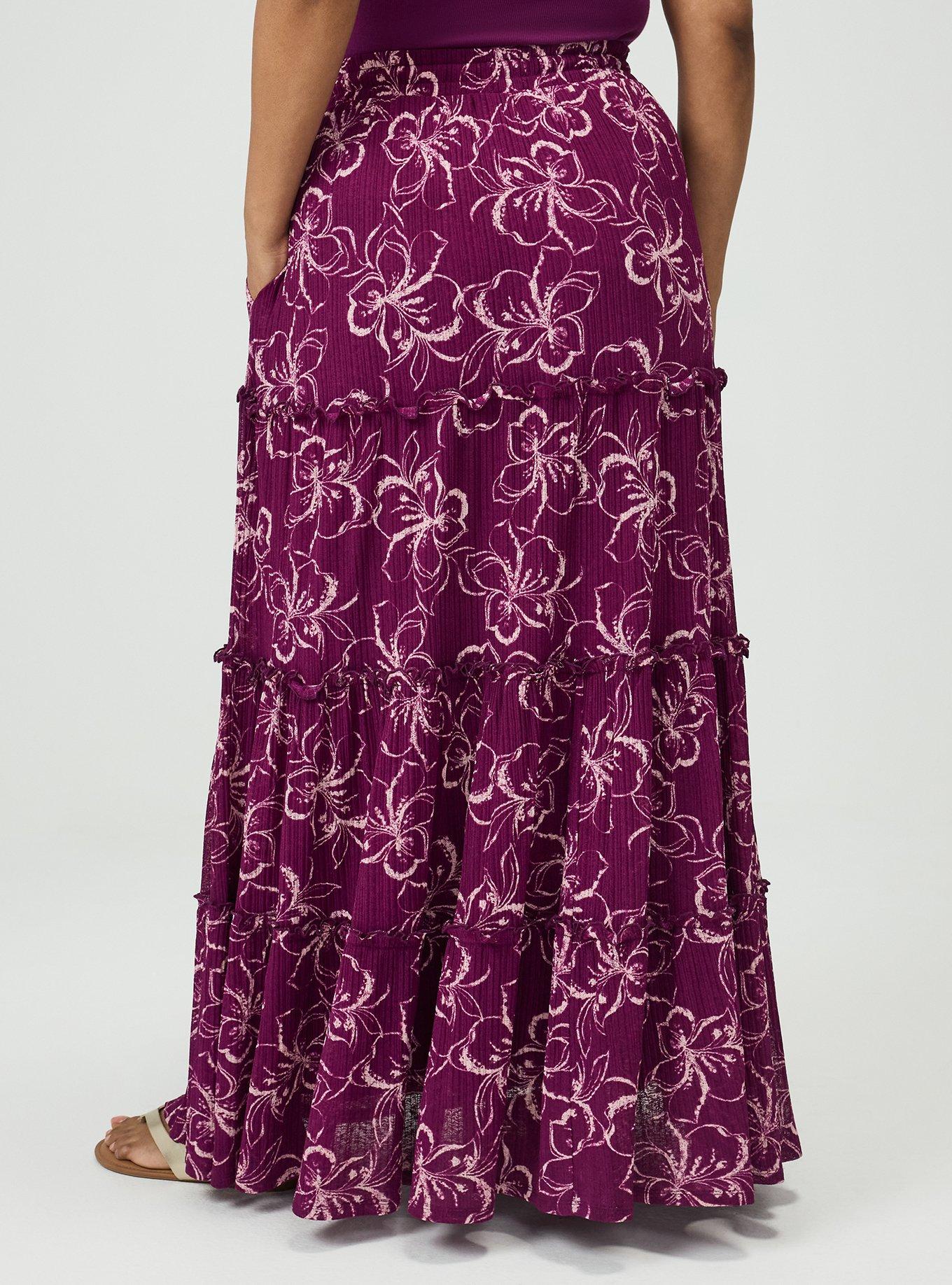 Tiered Drawstring Maxi Skirt, TIKI TROPICAL PLUM, alternate