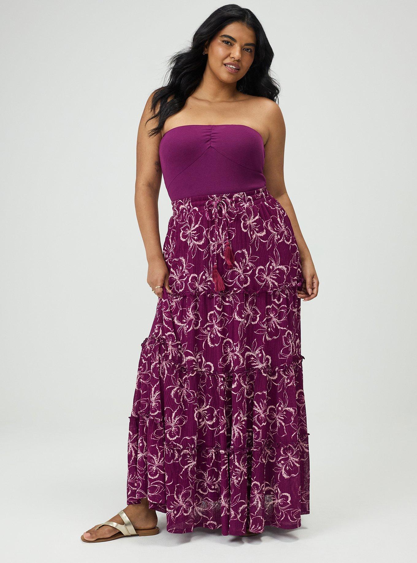 Tiered Drawstring Maxi Skirt, TIKI TROPICAL PLUM, alternate