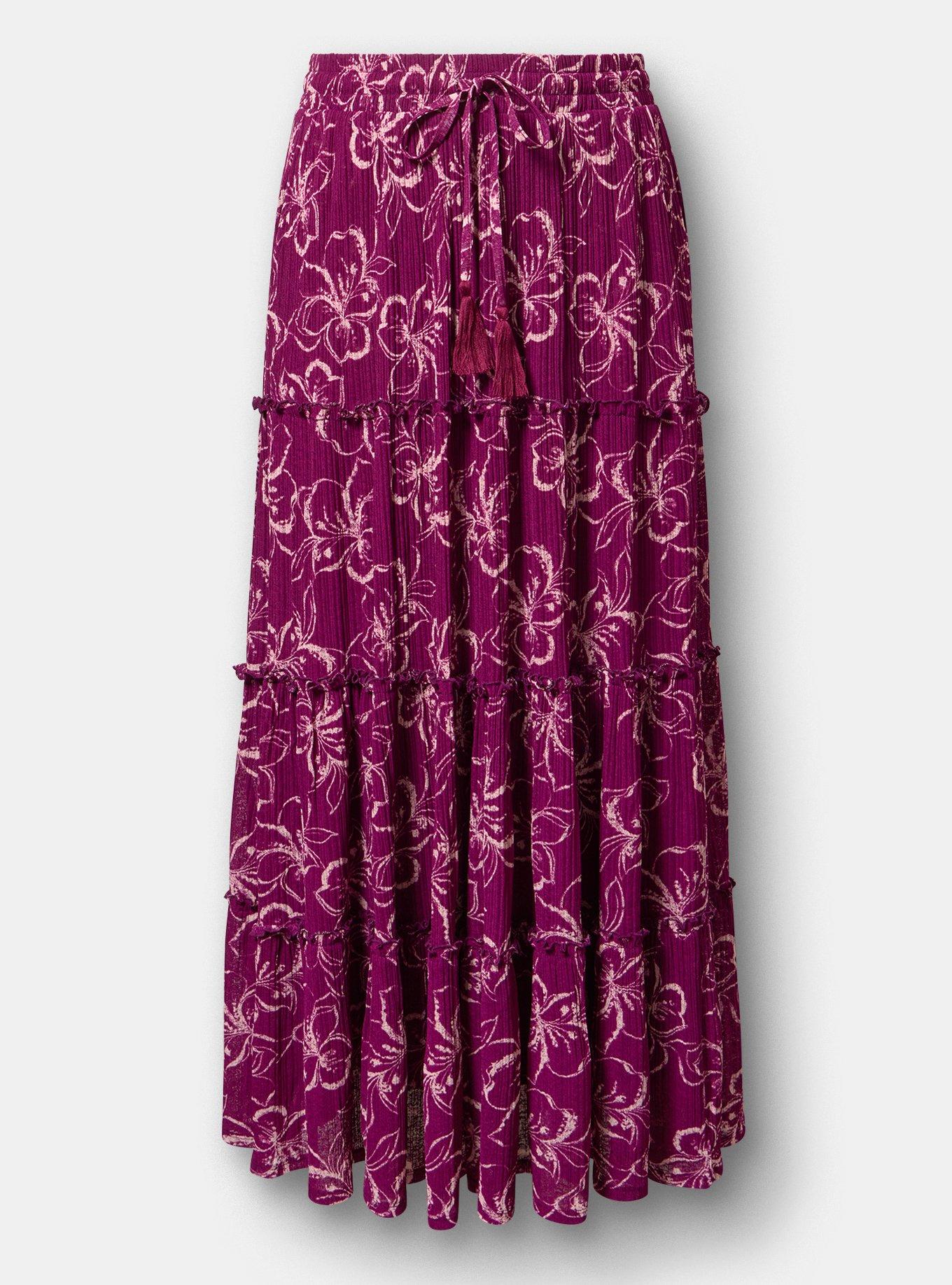 Tiered Drawstring Maxi Skirt, TIKI TROPICAL PLUM, hi-res