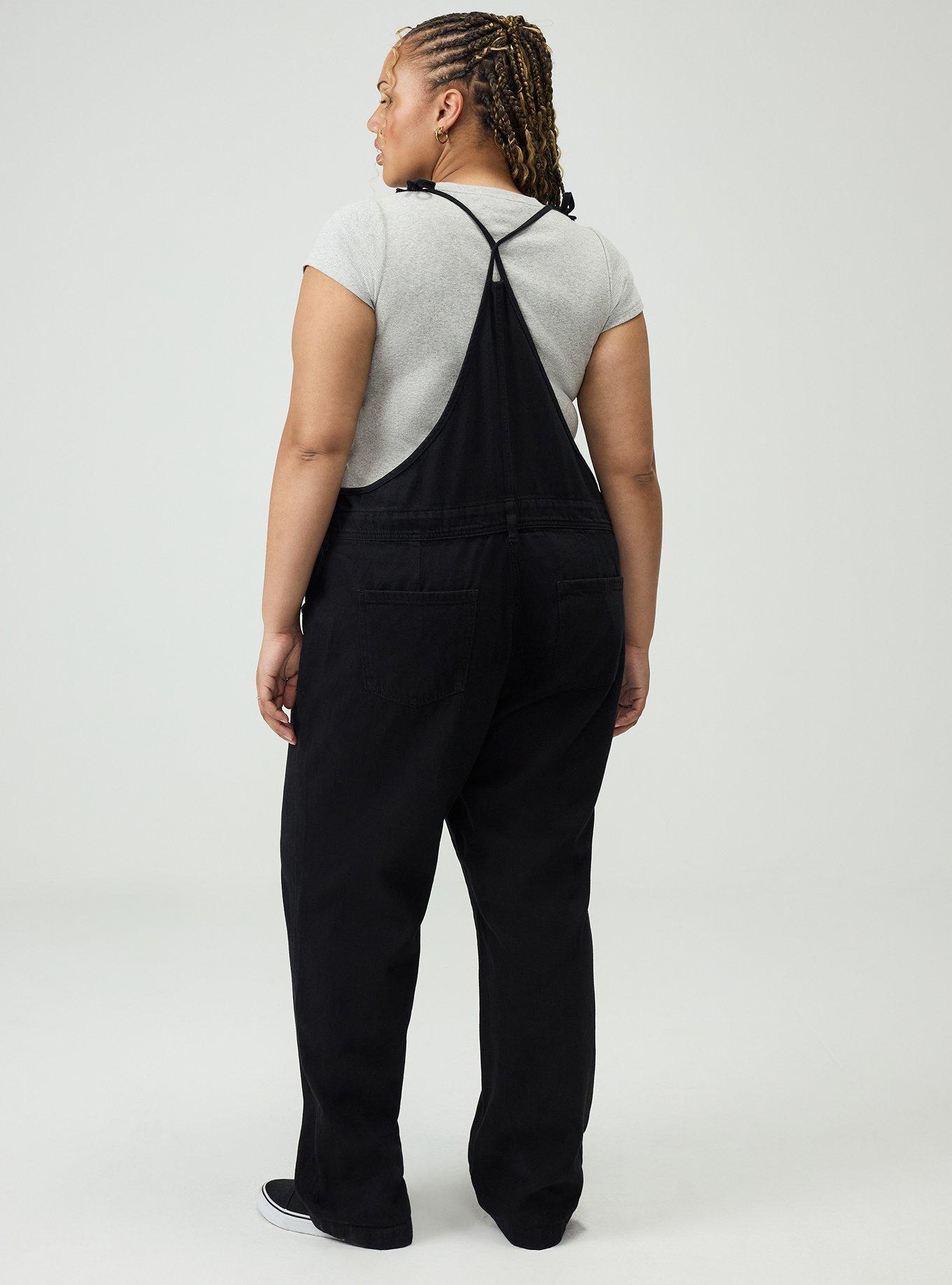 Button Front Denim Overall, BLACK, alternate