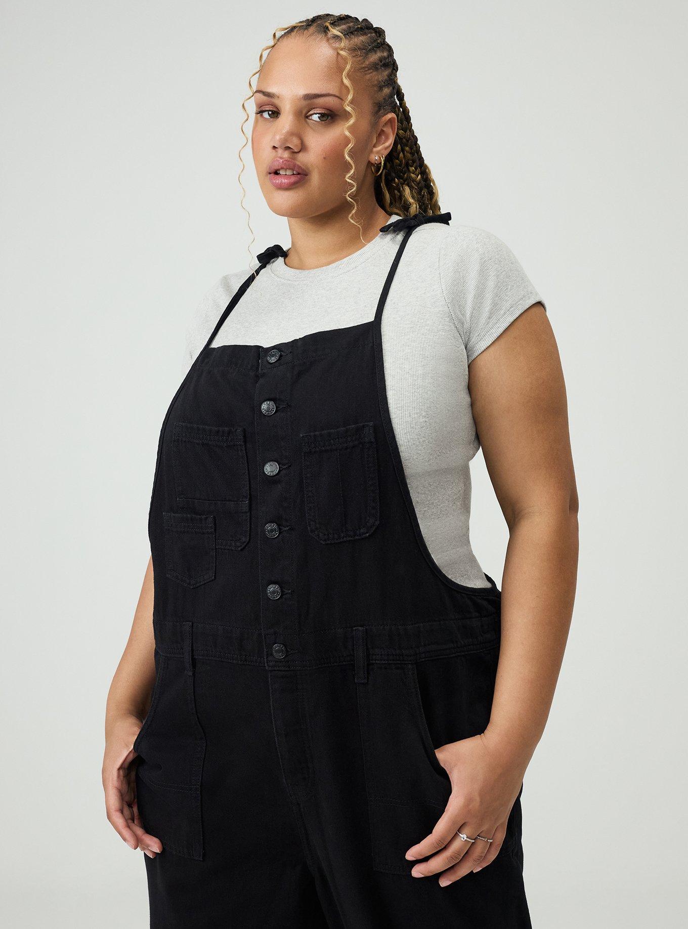 Button Front Denim Overall, BLACK, alternate