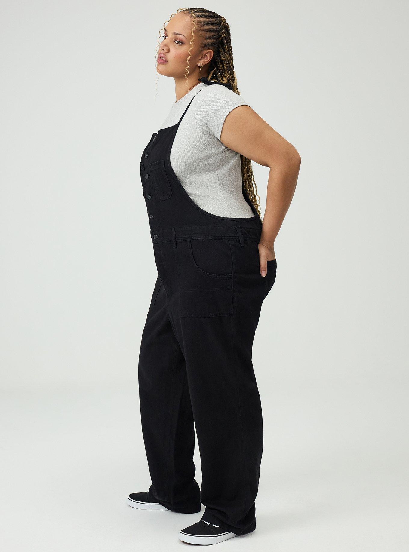 Button Front Denim Overall, BLACK, alternate