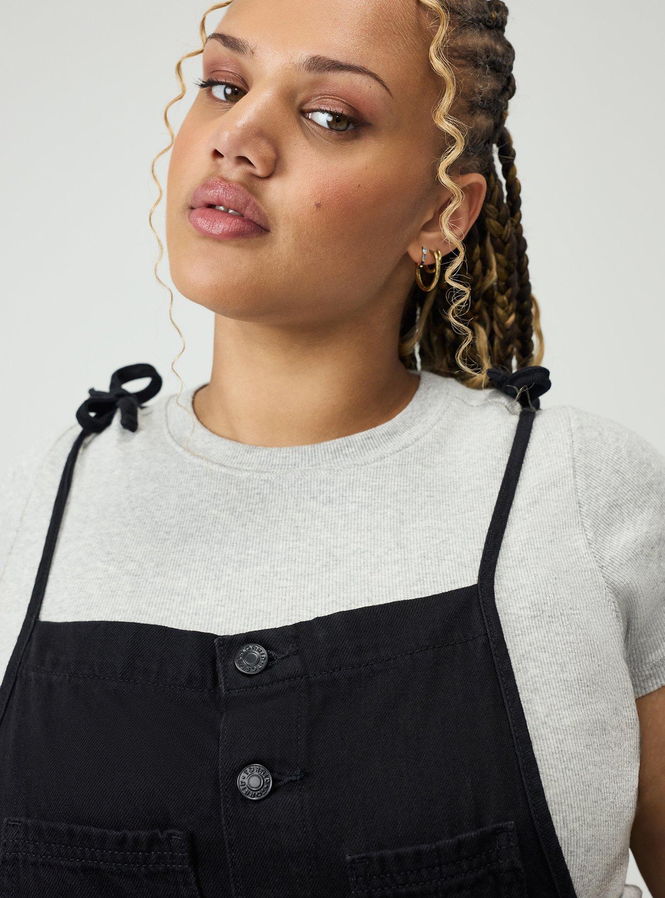 Button Front Denim Overall, BLACK, alternate