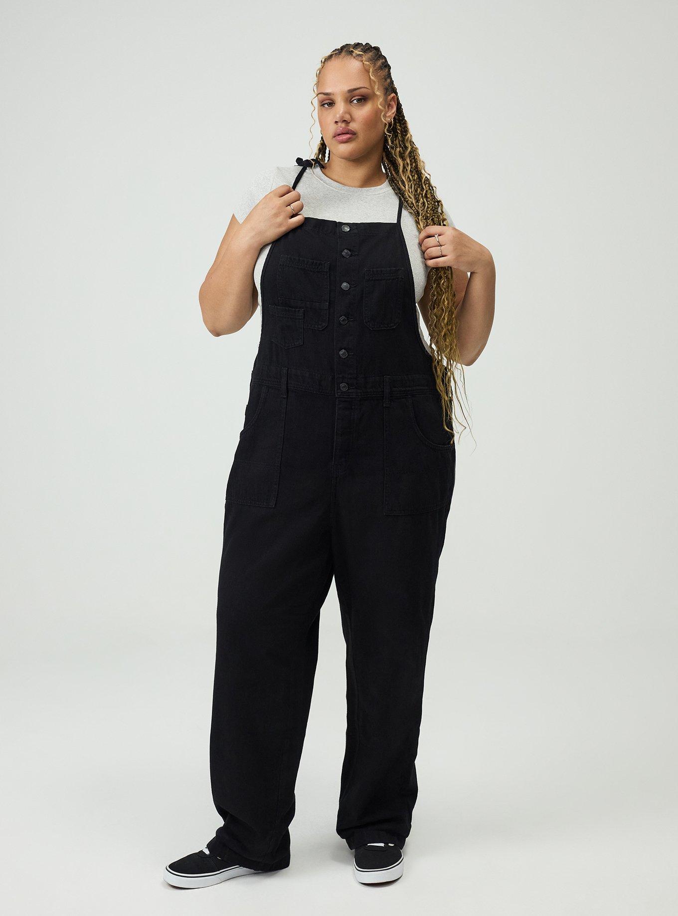 Button Front Denim Overall, BLACK, hi-res
