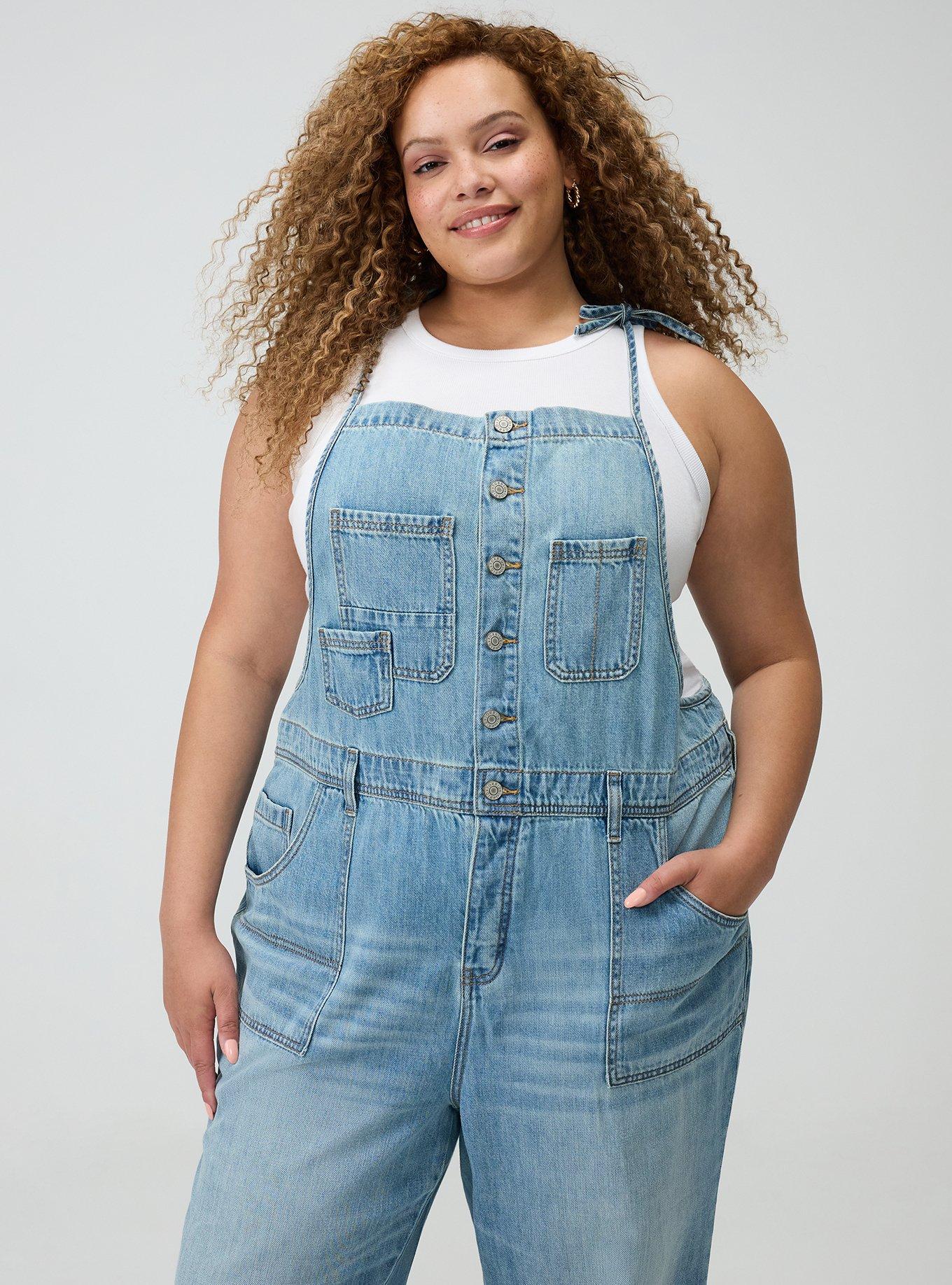 Button Front Denim Overall, LIGHT WASH, alternate