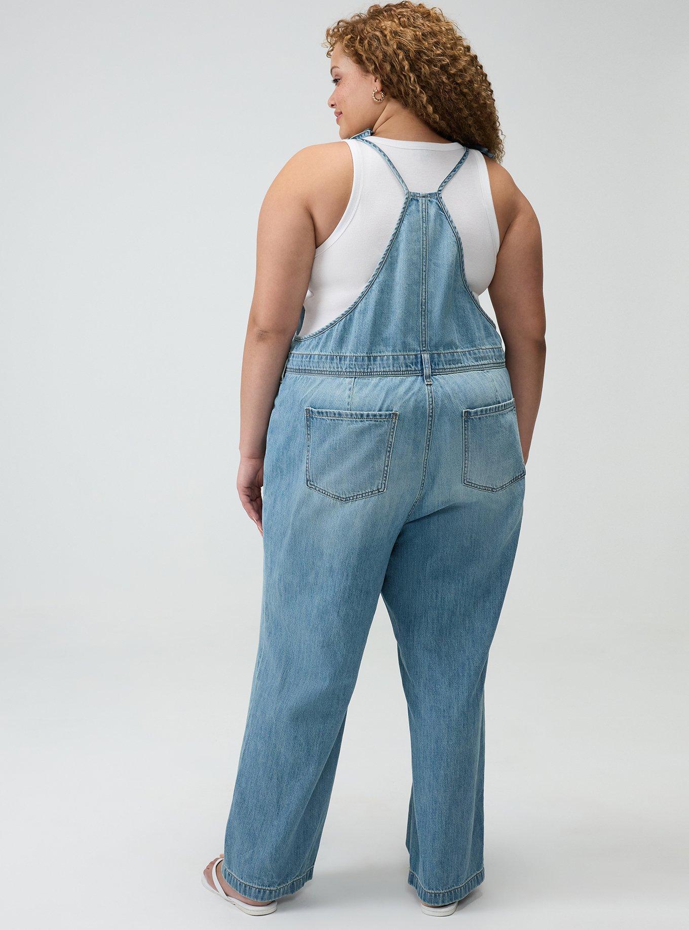 Button Front Denim Overall, LIGHT WASH, alternate
