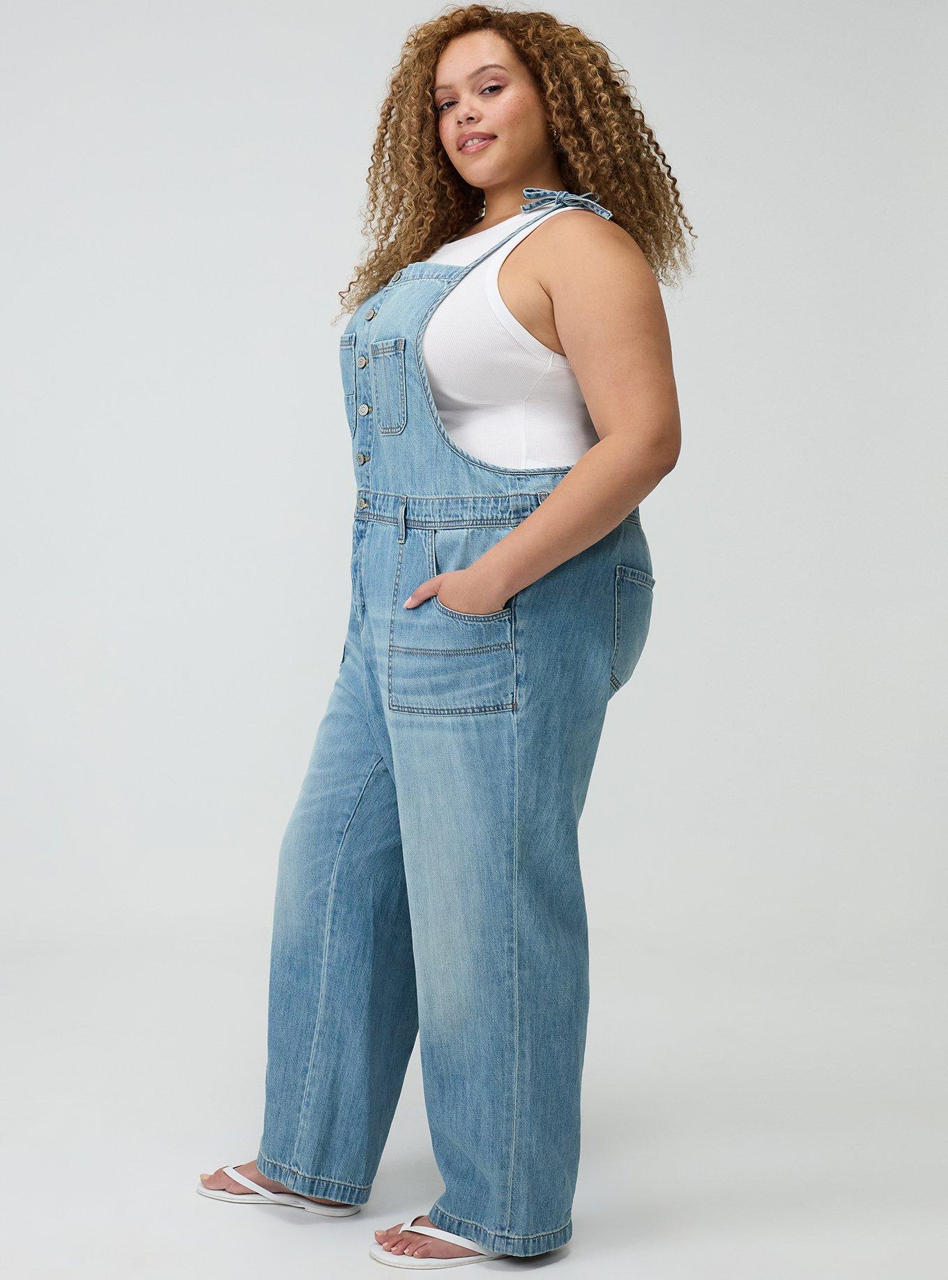 Button Front Denim Overall, LIGHT WASH, alternate