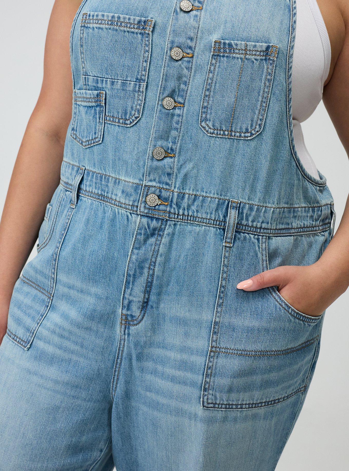 Button Front Denim Overall, LIGHT WASH, alternate