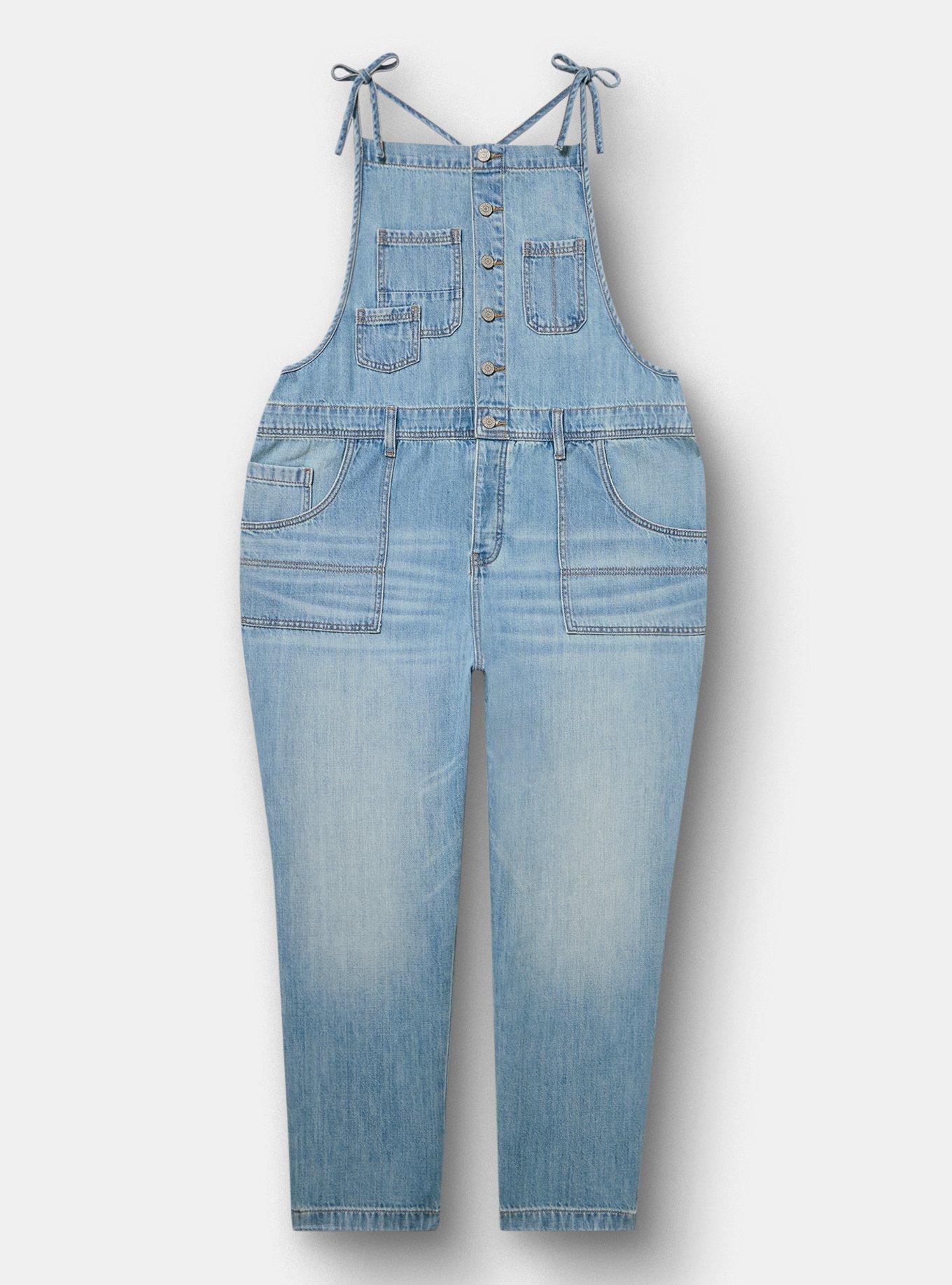 Button Front Denim Overall, LIGHT WASH, flat