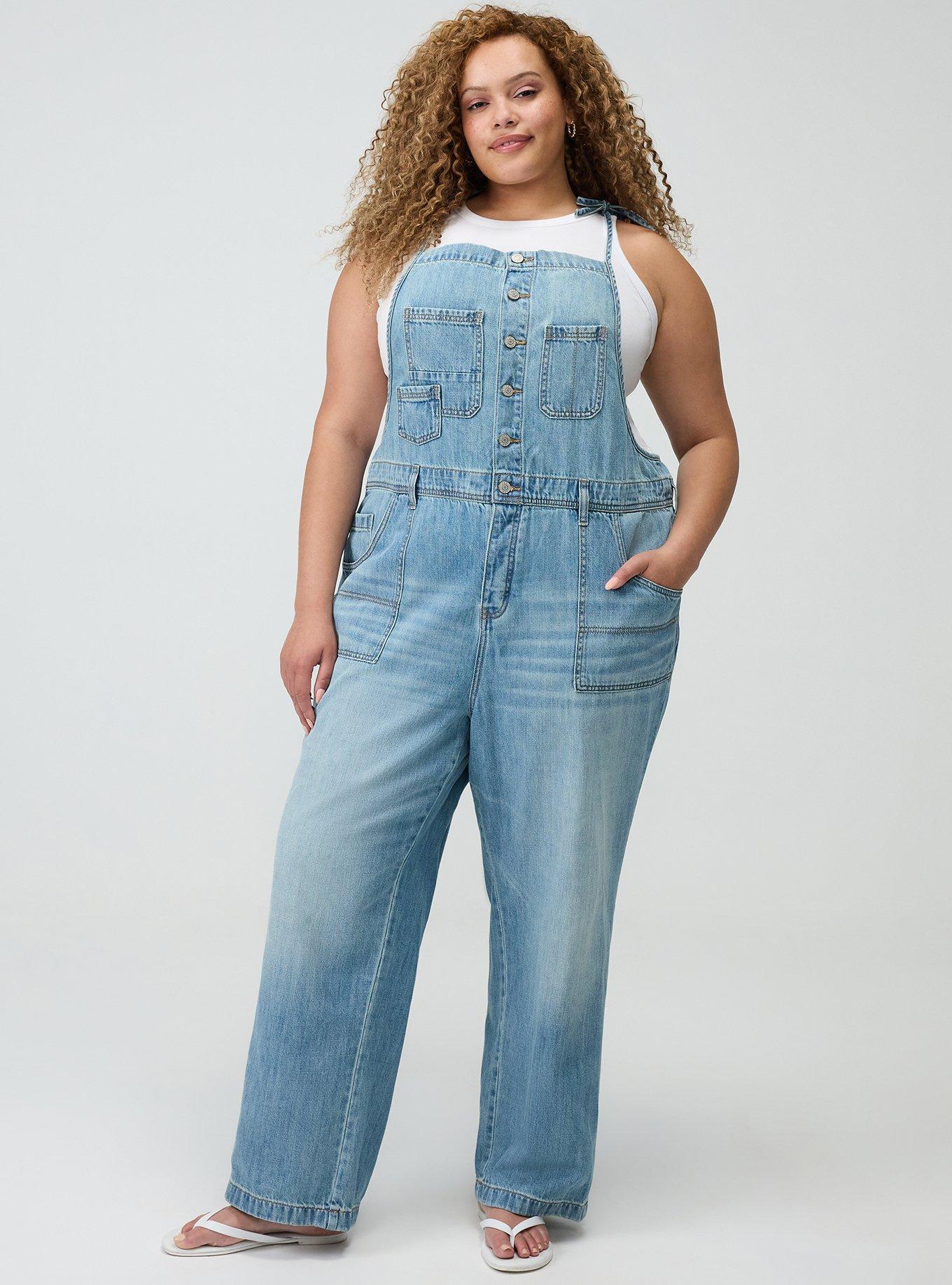 Button Front Denim Overall, LIGHT WASH, hi-res
