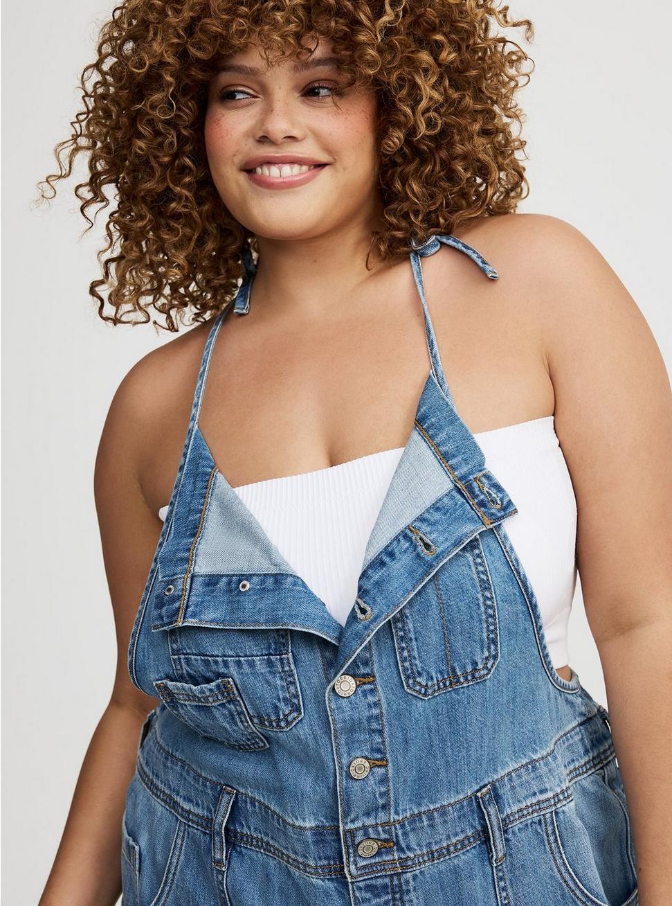 Plus Size - Button Front Denim Overall - Torrid Plus Size - Button Front Denim Overall - Torrid