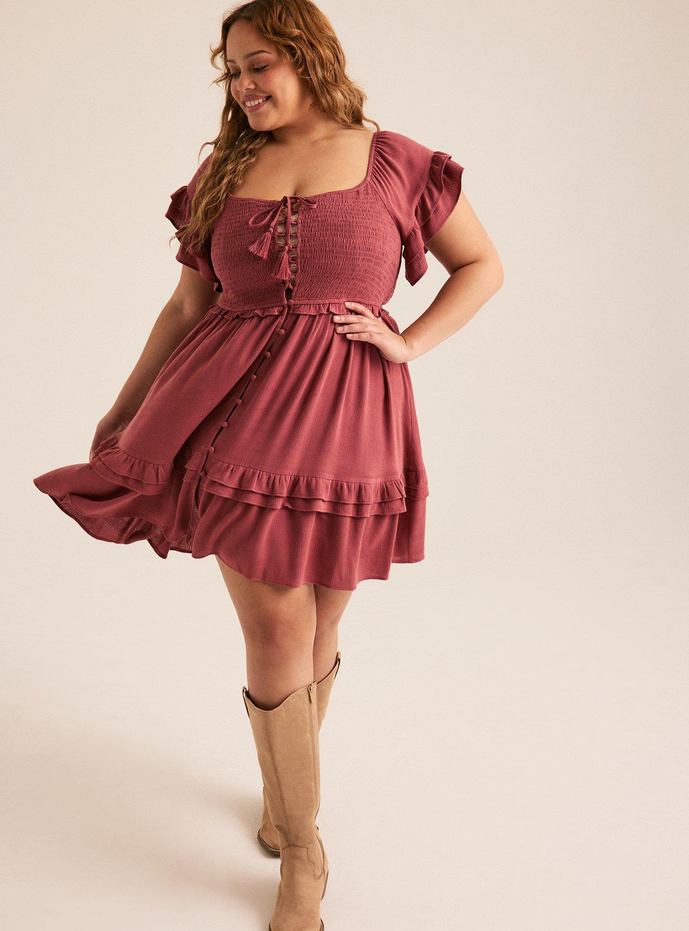 Festi Off-Shoulder Lace-Up Mini Dress, APPLE BUTTER, alternate