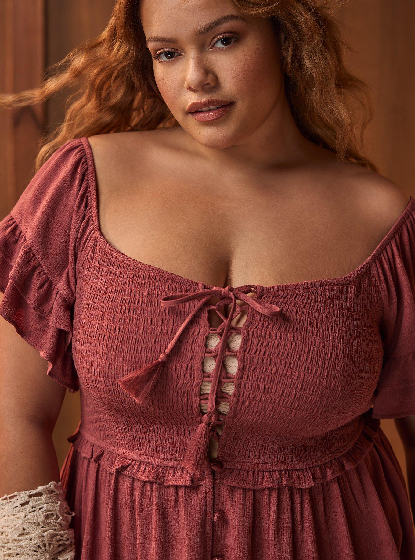 Festi Off-Shoulder Lace-Up Mini Dress, APPLE BUTTER, alternate