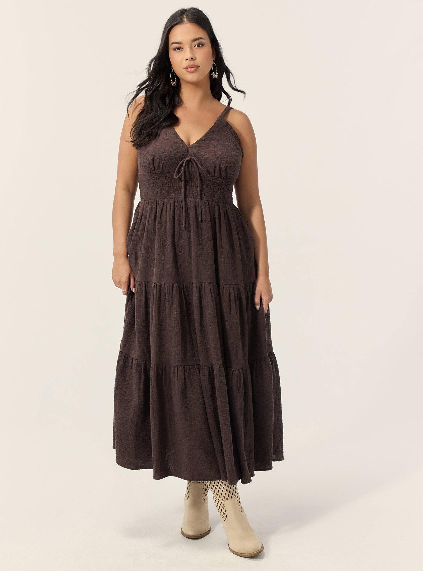 Festi Tiered Tea Length Dress, JAVA, hi-res