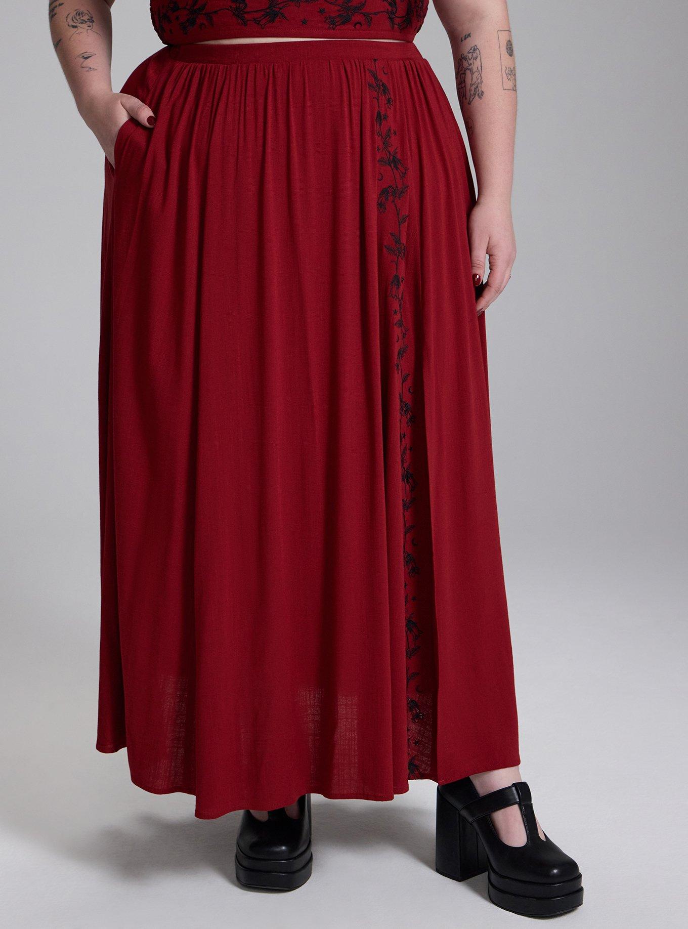 Nightfall Embroidered Slit Maxi Skirt, Sun Dried Tomato, alternate