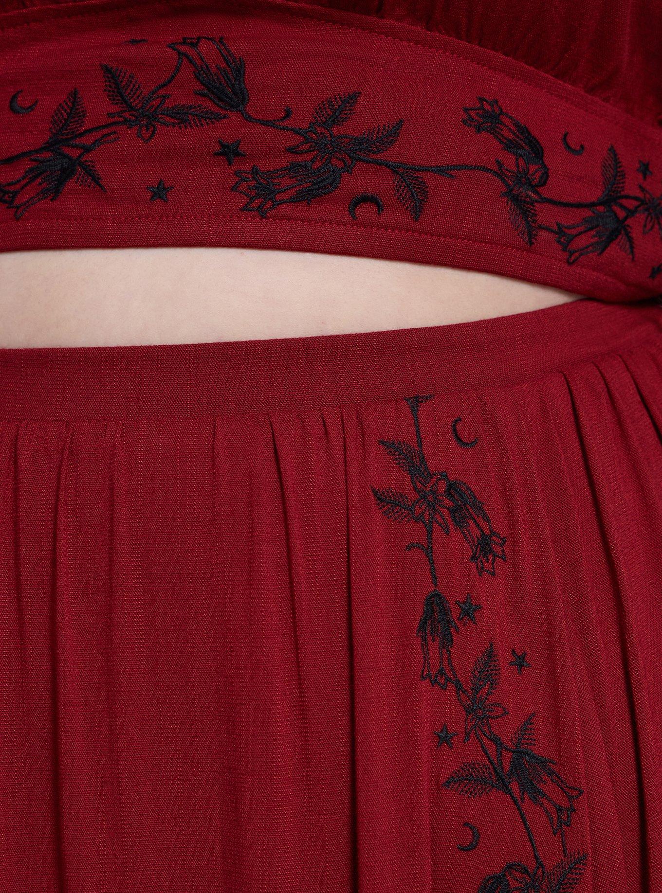 Nightfall Embroidered Slit Maxi Skirt, Sun Dried Tomato, alternate