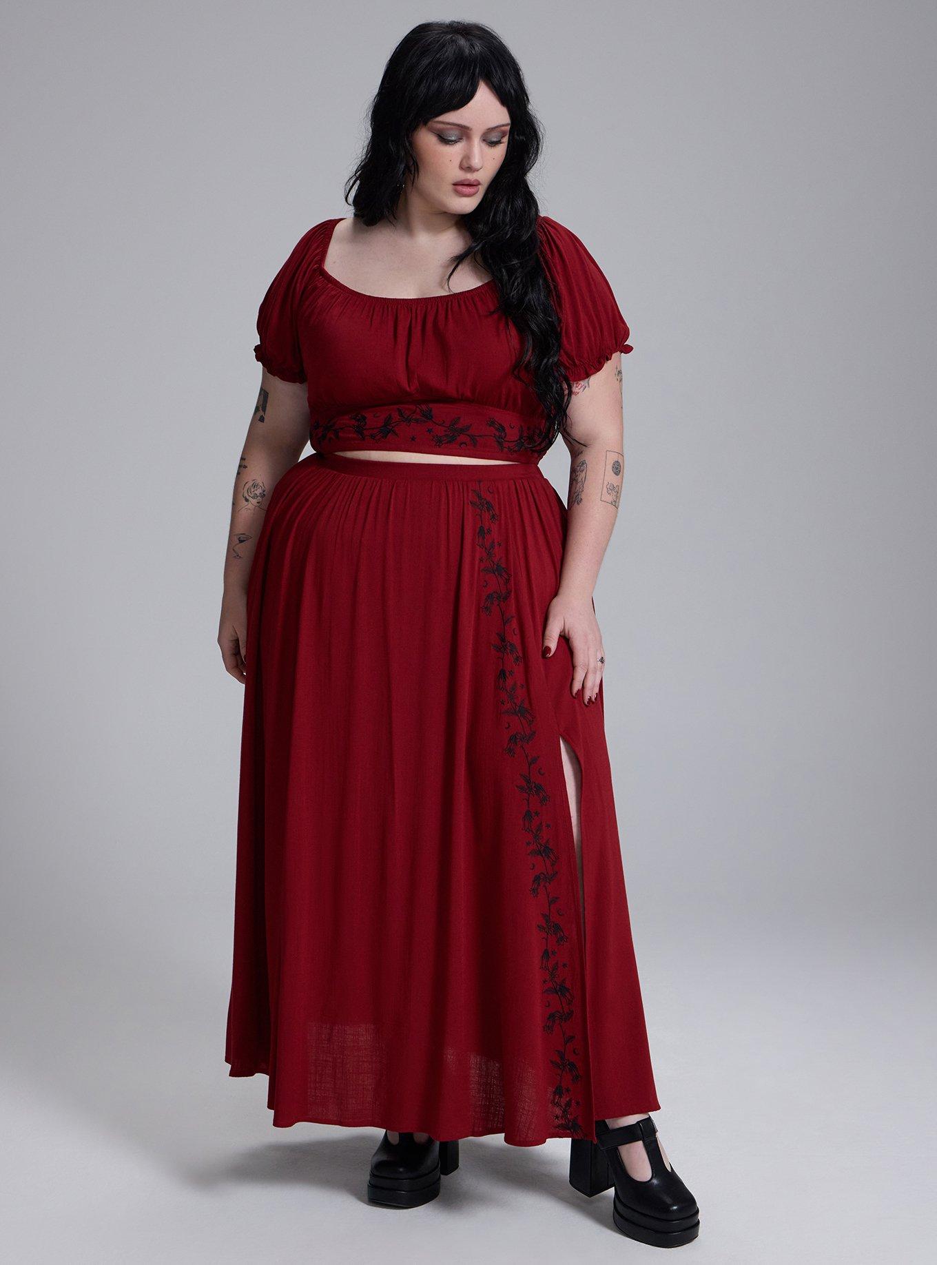 Nightfall Embroidered Slit Maxi Skirt, Sun Dried Tomato, alternate