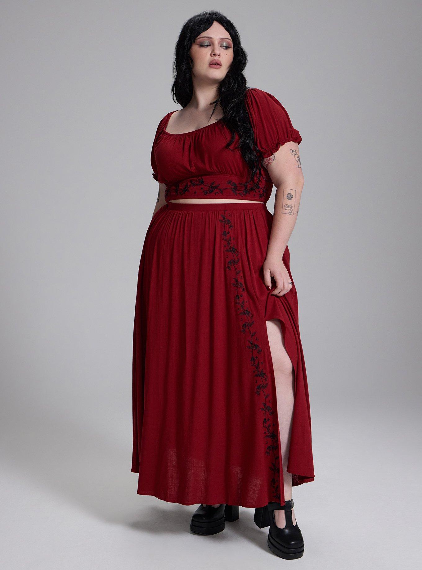Nightfall Embroidered Slit Maxi Skirt, Sun Dried Tomato, hi-res