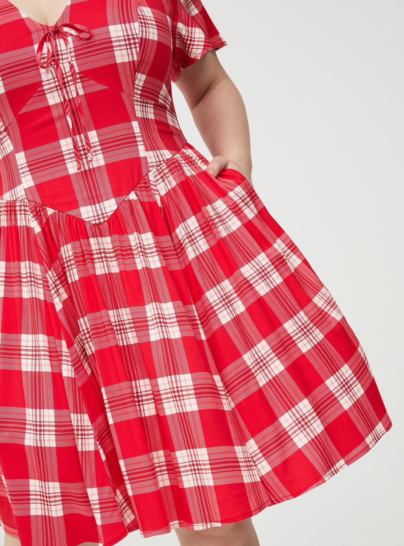 Retro Chic Futter Sleeve Swing Dress, JACKSON PLAID RED, alternate