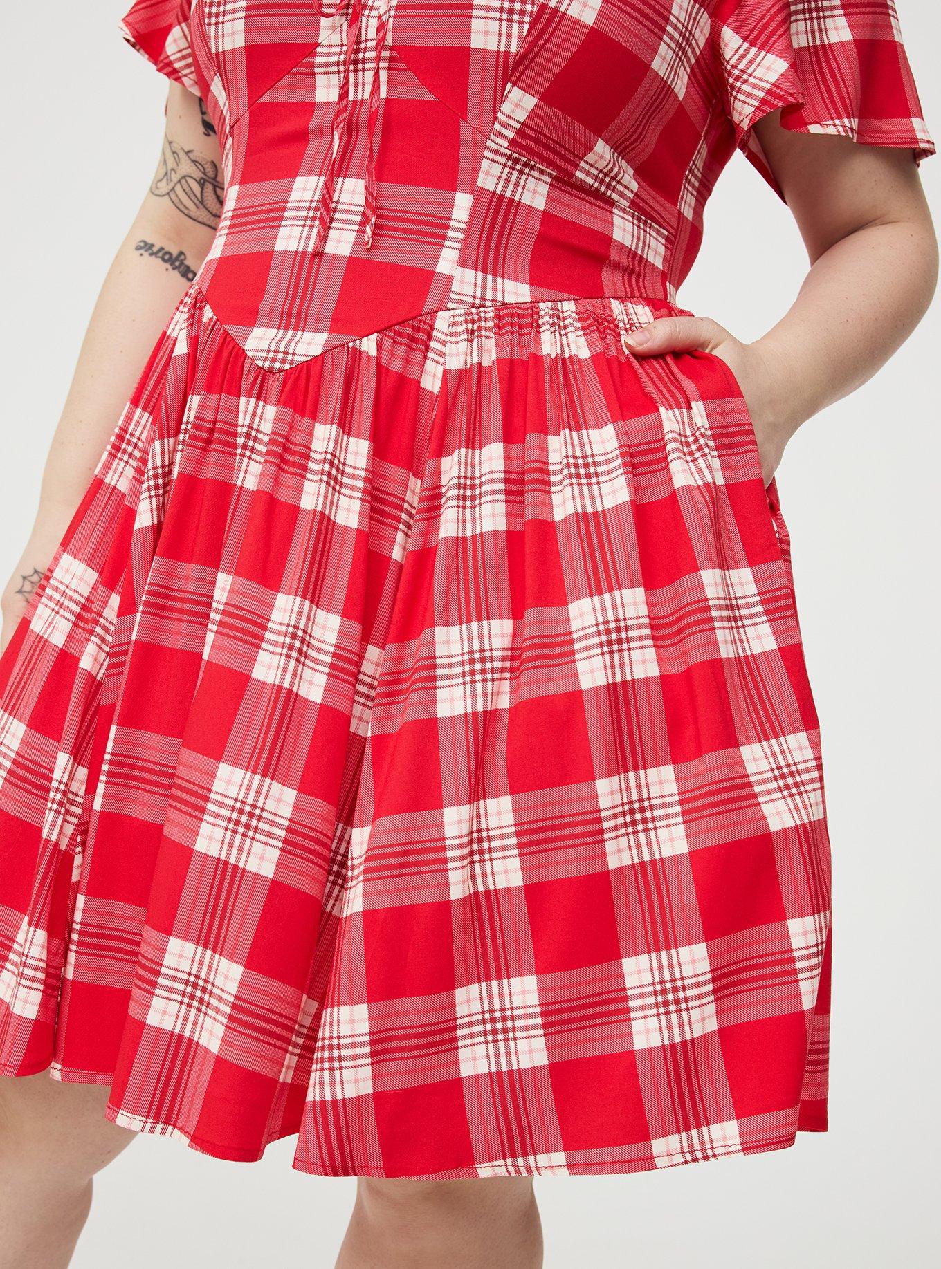 Retro Chic Futter Sleeve Swing Dress, JACKSON PLAID RED, alternate