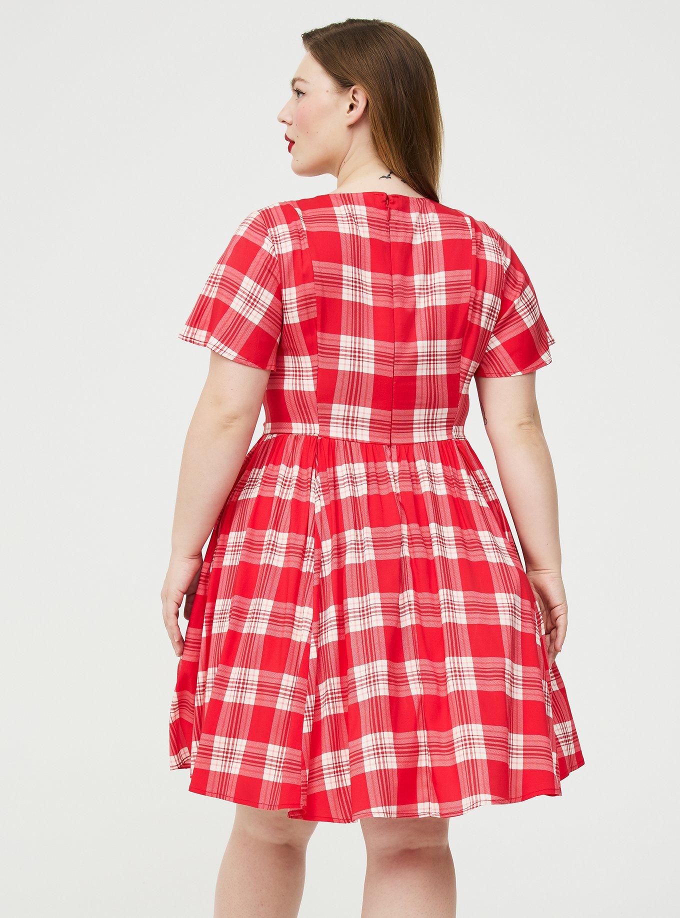 Retro Chic Futter Sleeve Swing Dress, JACKSON PLAID RED, alternate