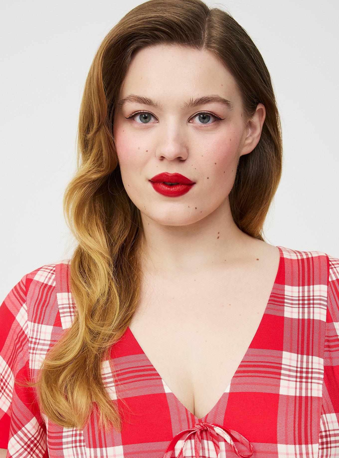 Retro Chic Futter Sleeve Swing Dress, JACKSON PLAID RED, alternate