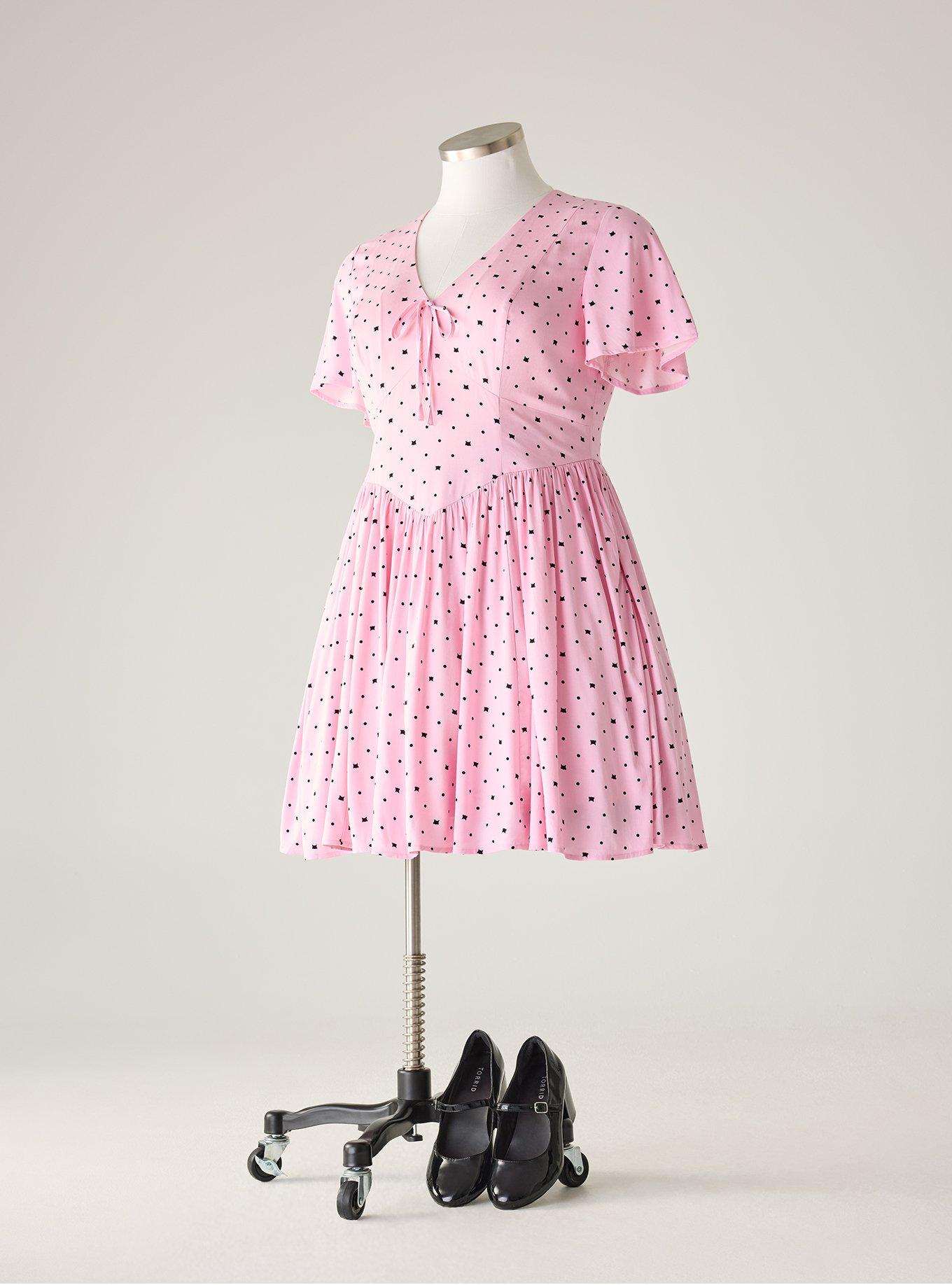 Retro Chic Flutter Sleeve Swing Mini Dress, BEZU CATS PINK ALMOND BLOSSOM, flat