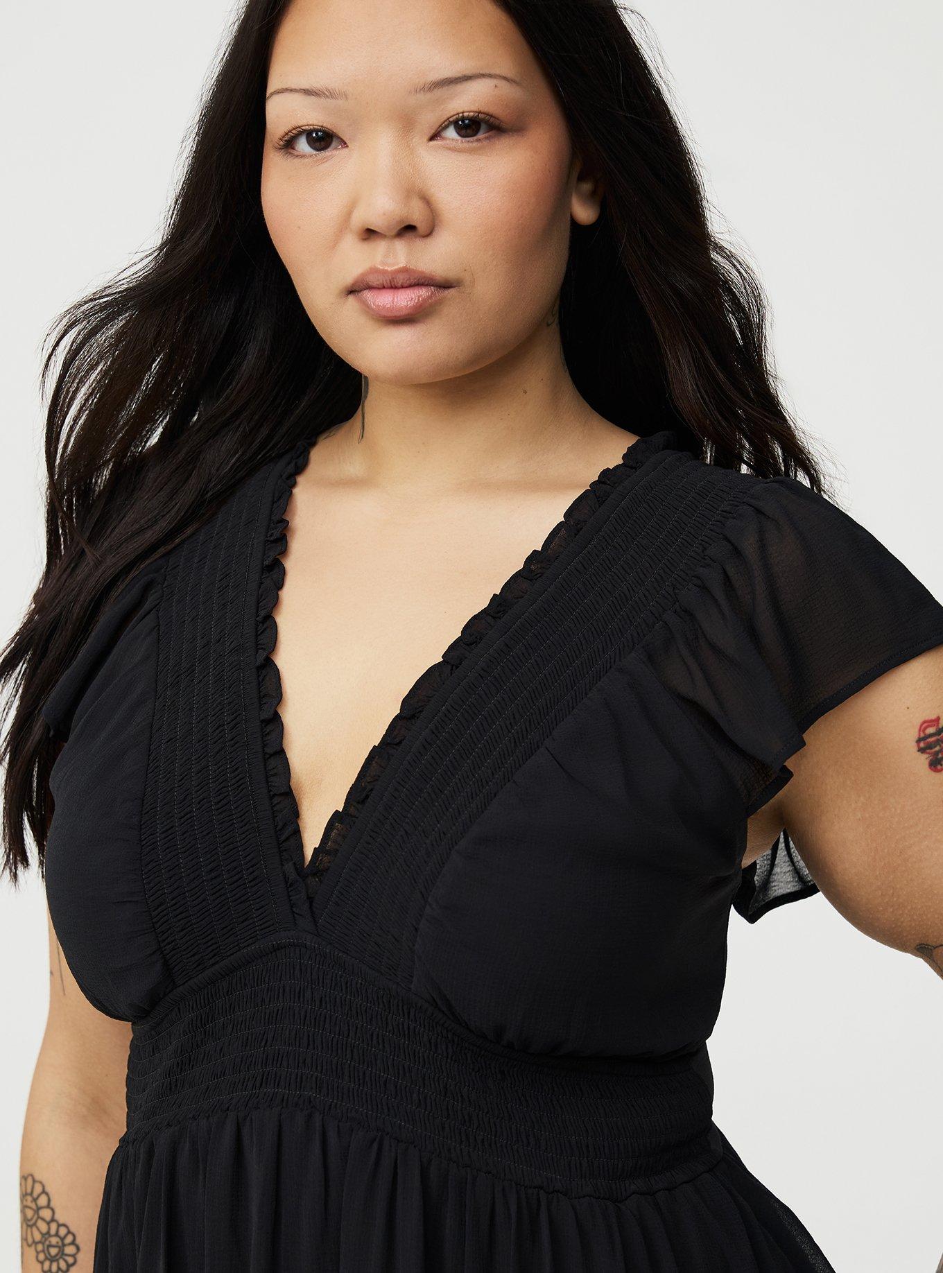 black ruffle chiffon dress Black Chiffon Dress - Ruffled Tie-Back Dress - Maxi Wrap Dress