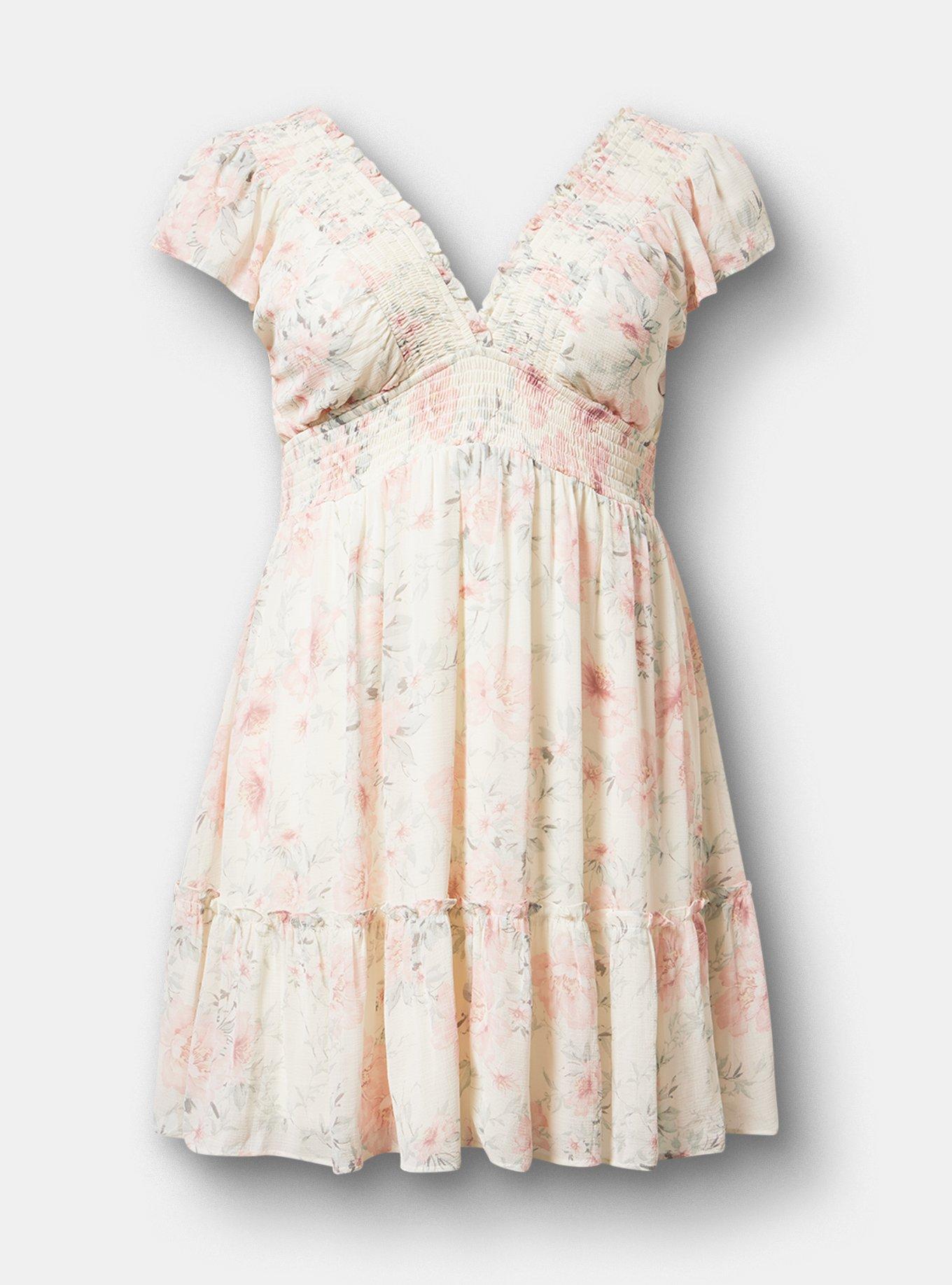 Ruffle Chiffon Mini Dress, LOLLA FLORAL IVORY, hi-res