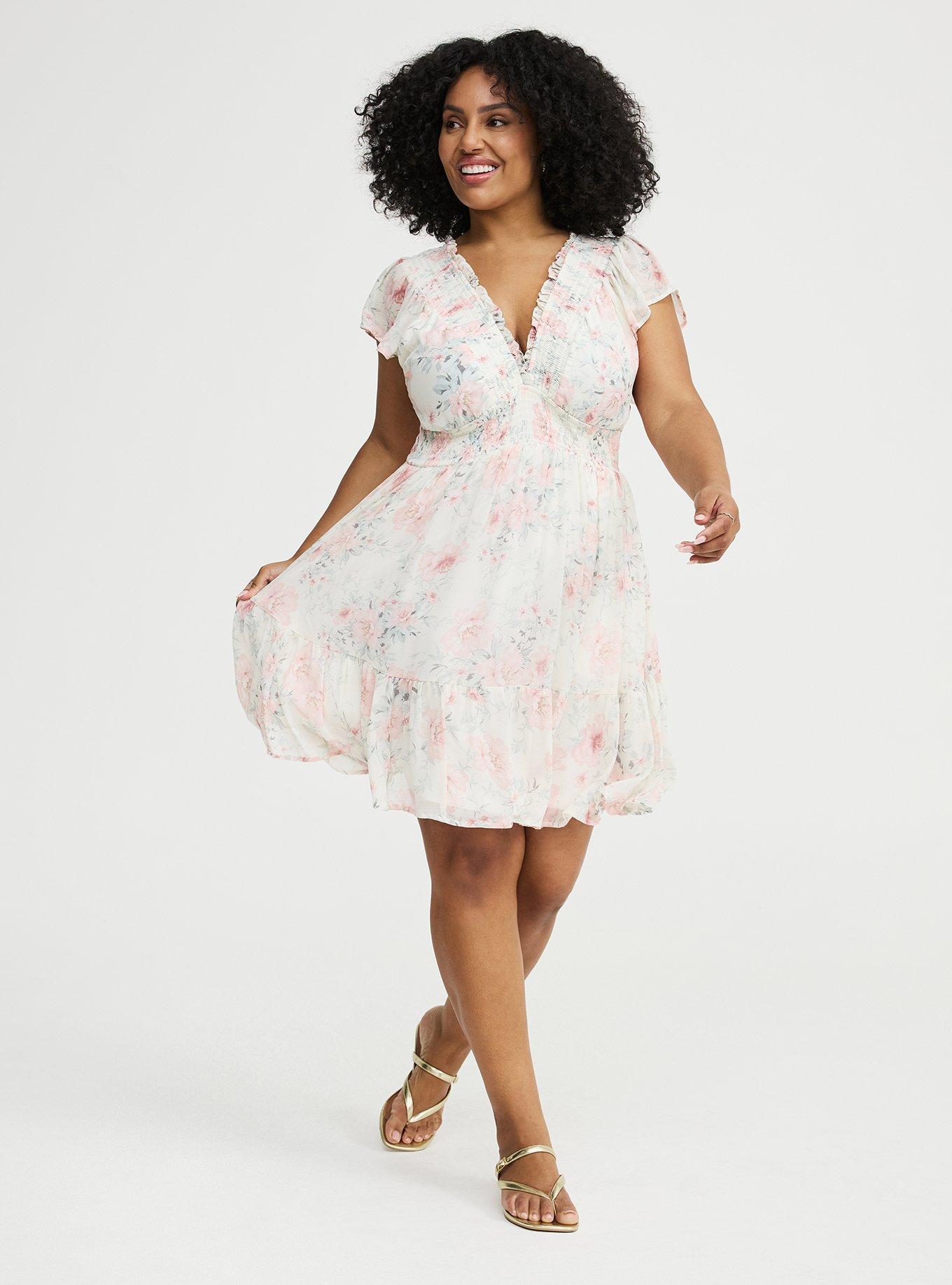 Ruffle Chiffon Mini Dress, LOLLA FLORAL IVORY, hi-res