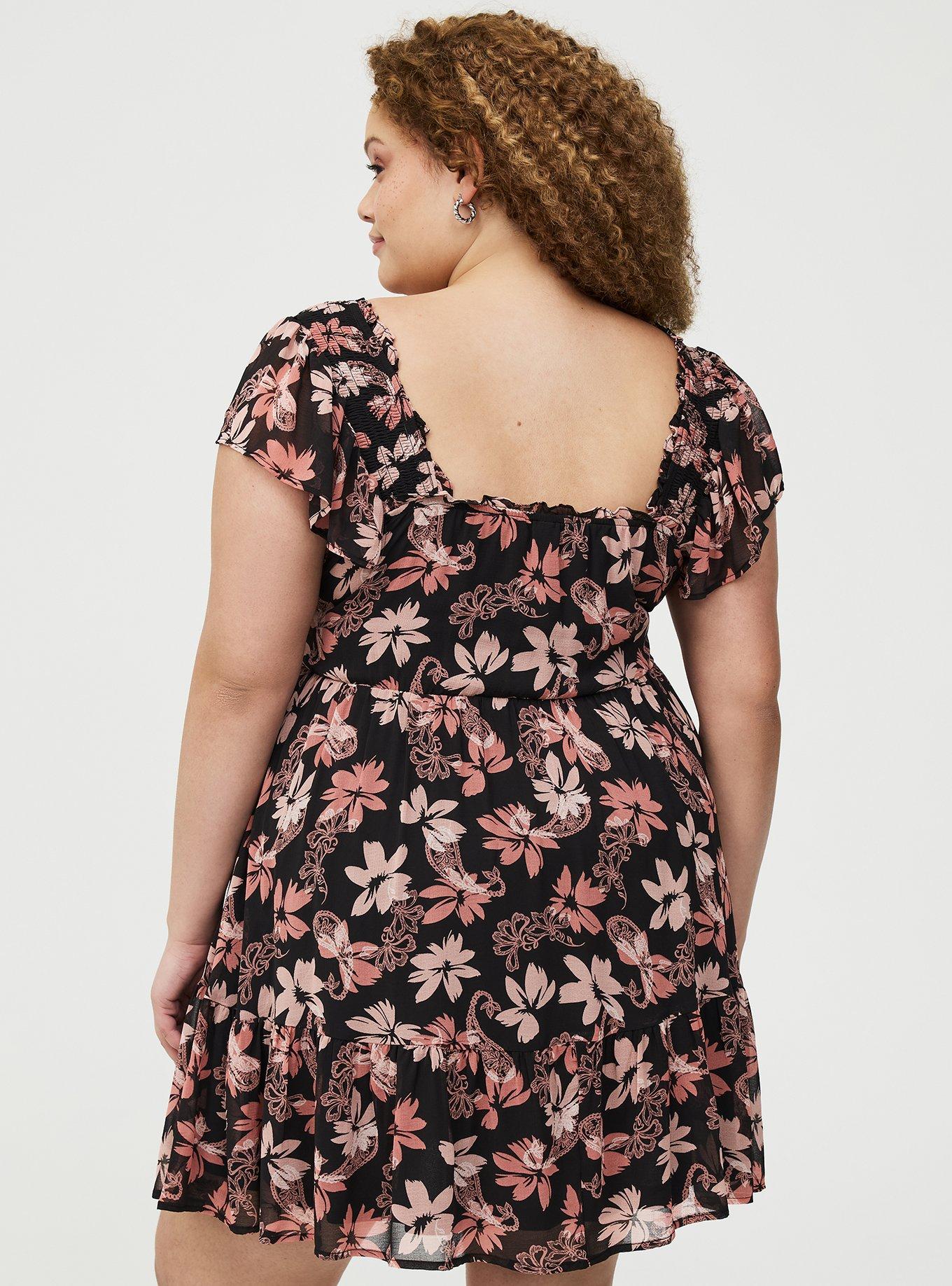 Ruffle Chiffon Mini Dress, BACKLIGHT PAISLEY FLORAL BLACK, alternate