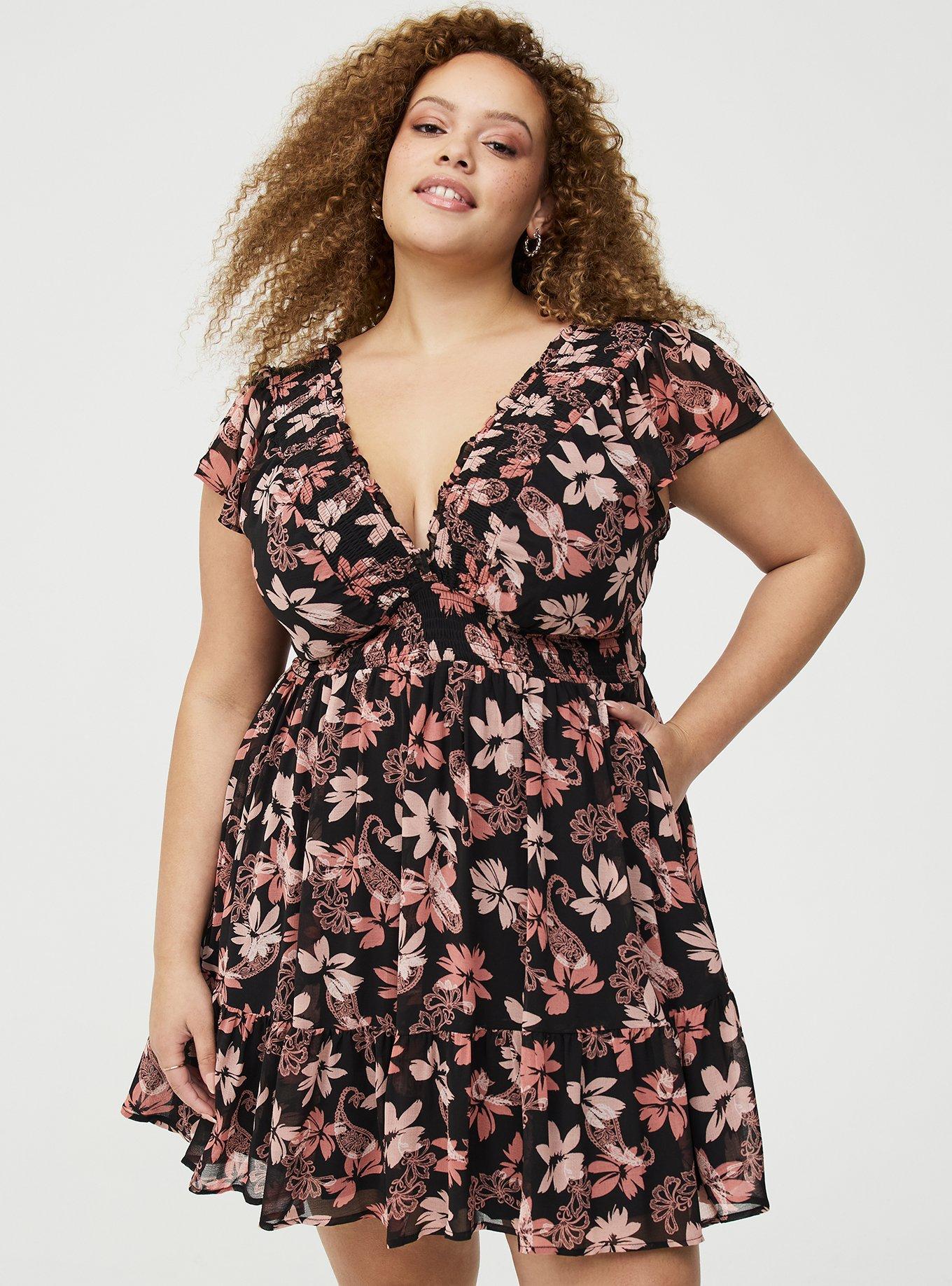 Ruffle Chiffon Mini Dress, BACKLIGHT PAISLEY FLORAL BLACK, hi-res