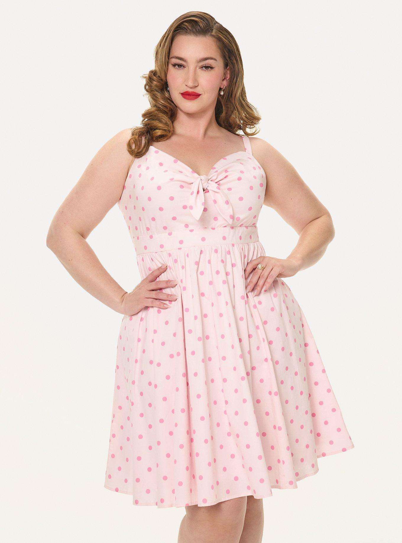 torrid pink polka dot dress Plus Size - Retro Chic Tie-Front Skater Mini Dress