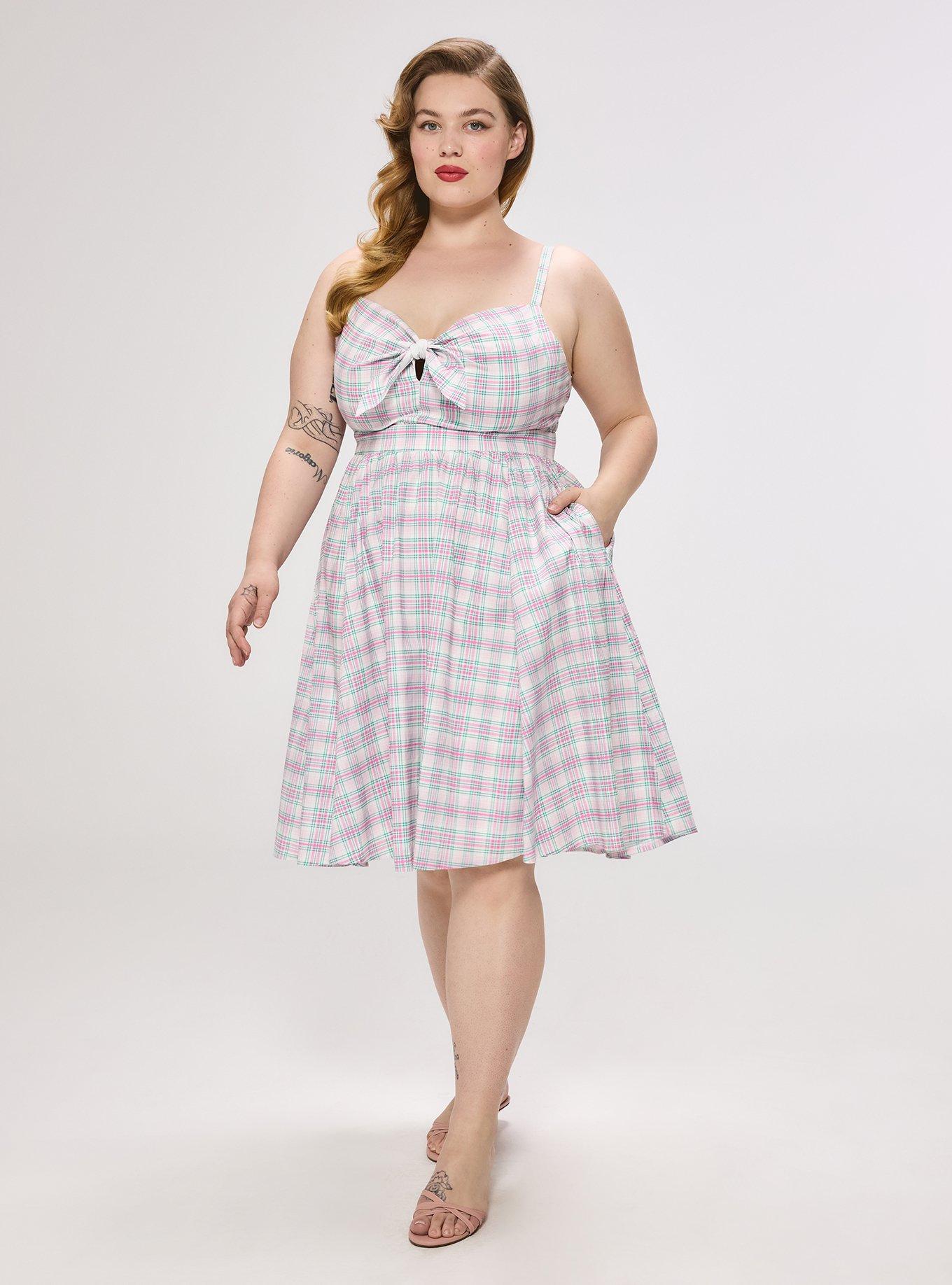 Retro Chic Tie-Front Mini Dress, TO GO PLAID WHITE, alternate