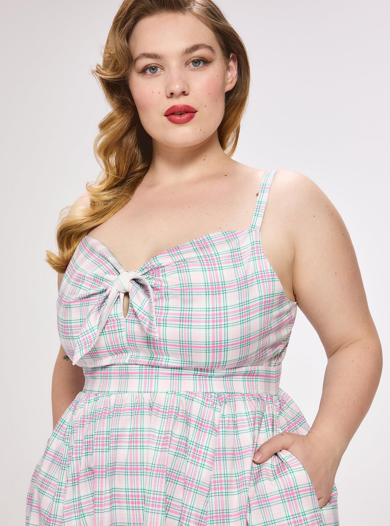 Retro Chic Tie-Front Mini Dress, TO GO PLAID WHITE, alternate