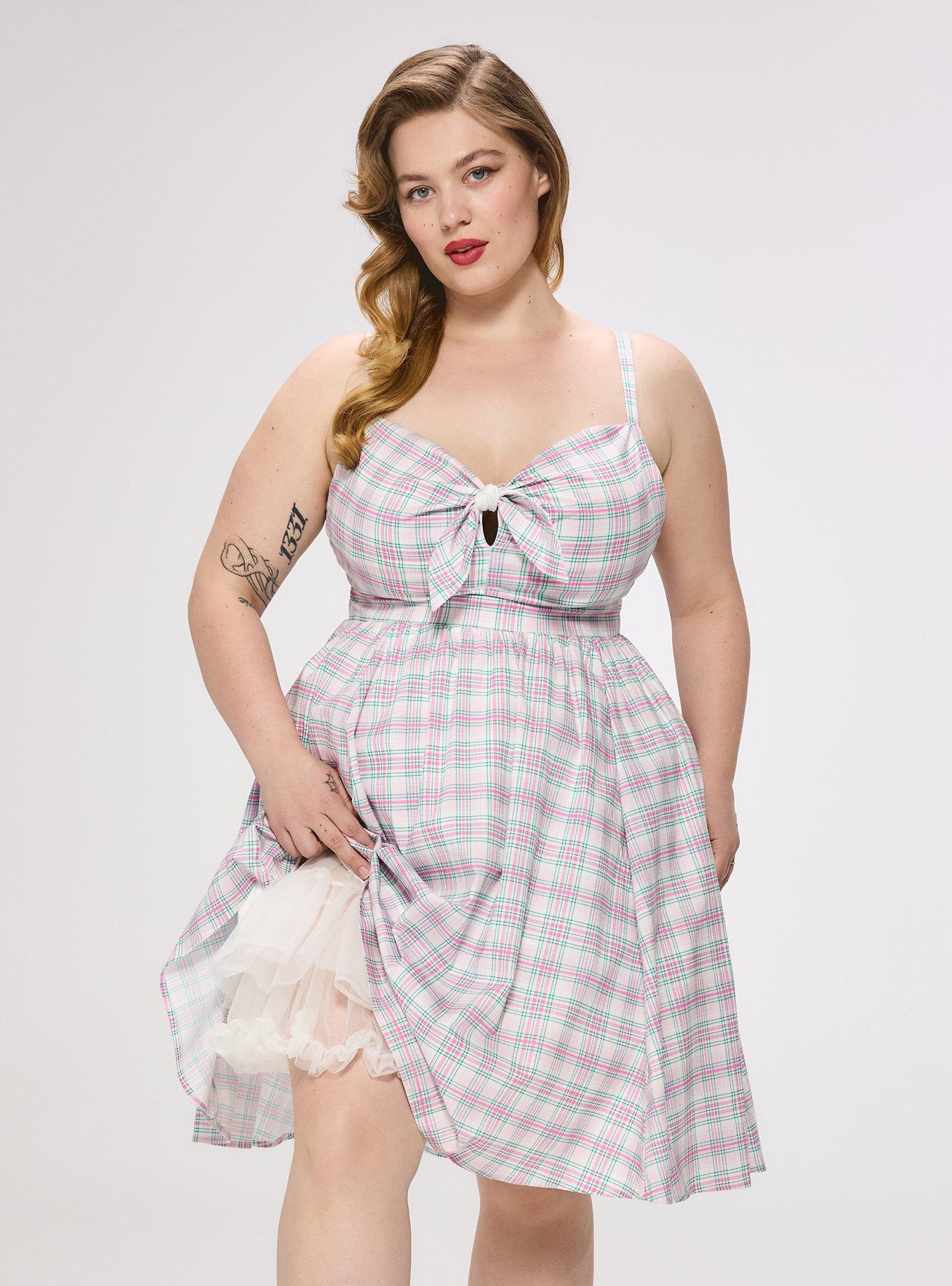 Retro Chic Tie-Front Mini Dress, TO GO PLAID WHITE, alternate